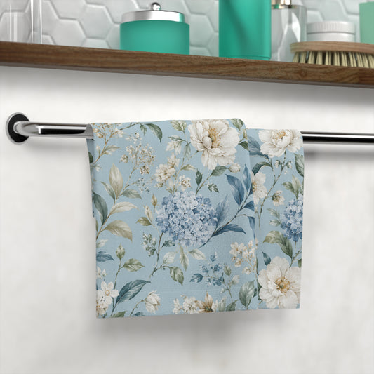 Blue Vintage Hydrangea & Peony Bathroom Hand Cloth