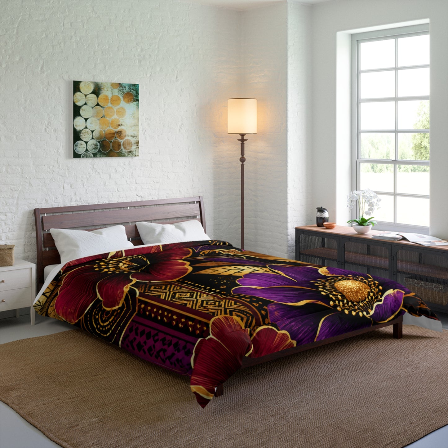 Zuri Garden Comforter - Purple & Burgundy Gold Garden Bedding