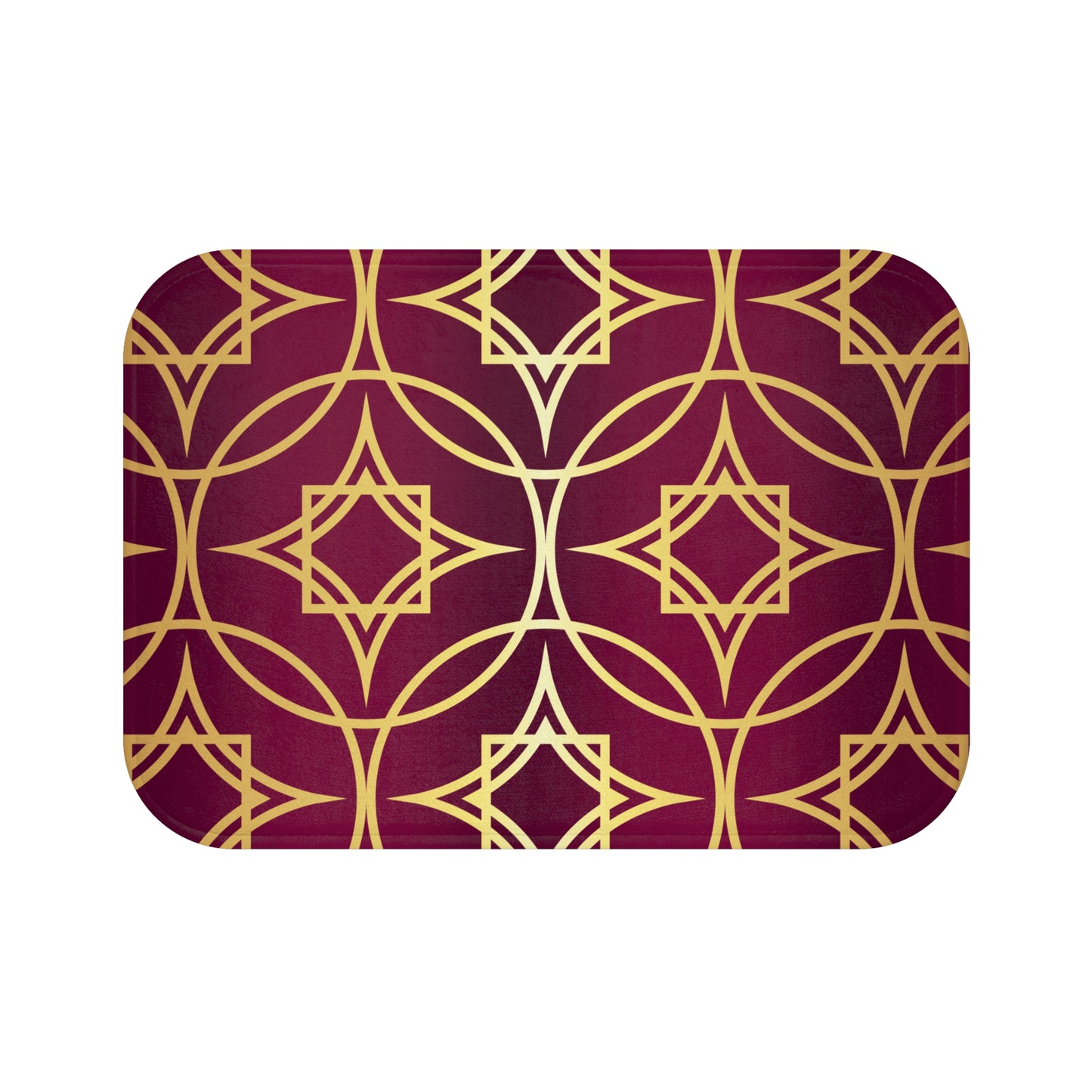 Gilded Geometric Bath Mat — Burgundy Moroccan Pattern
