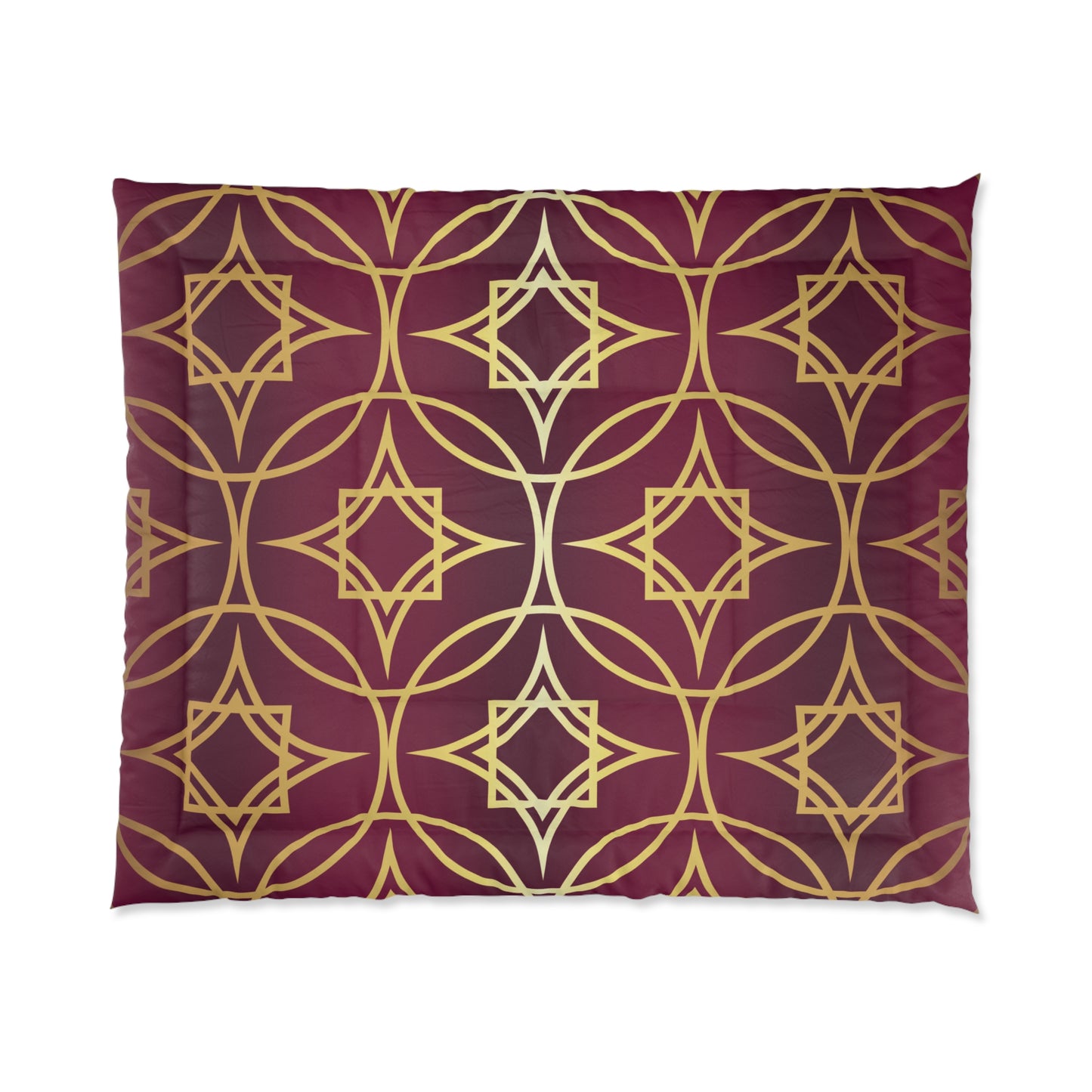 Gilded Geometric Comforter — Burgundy & Gold Luxury Duvet Cover