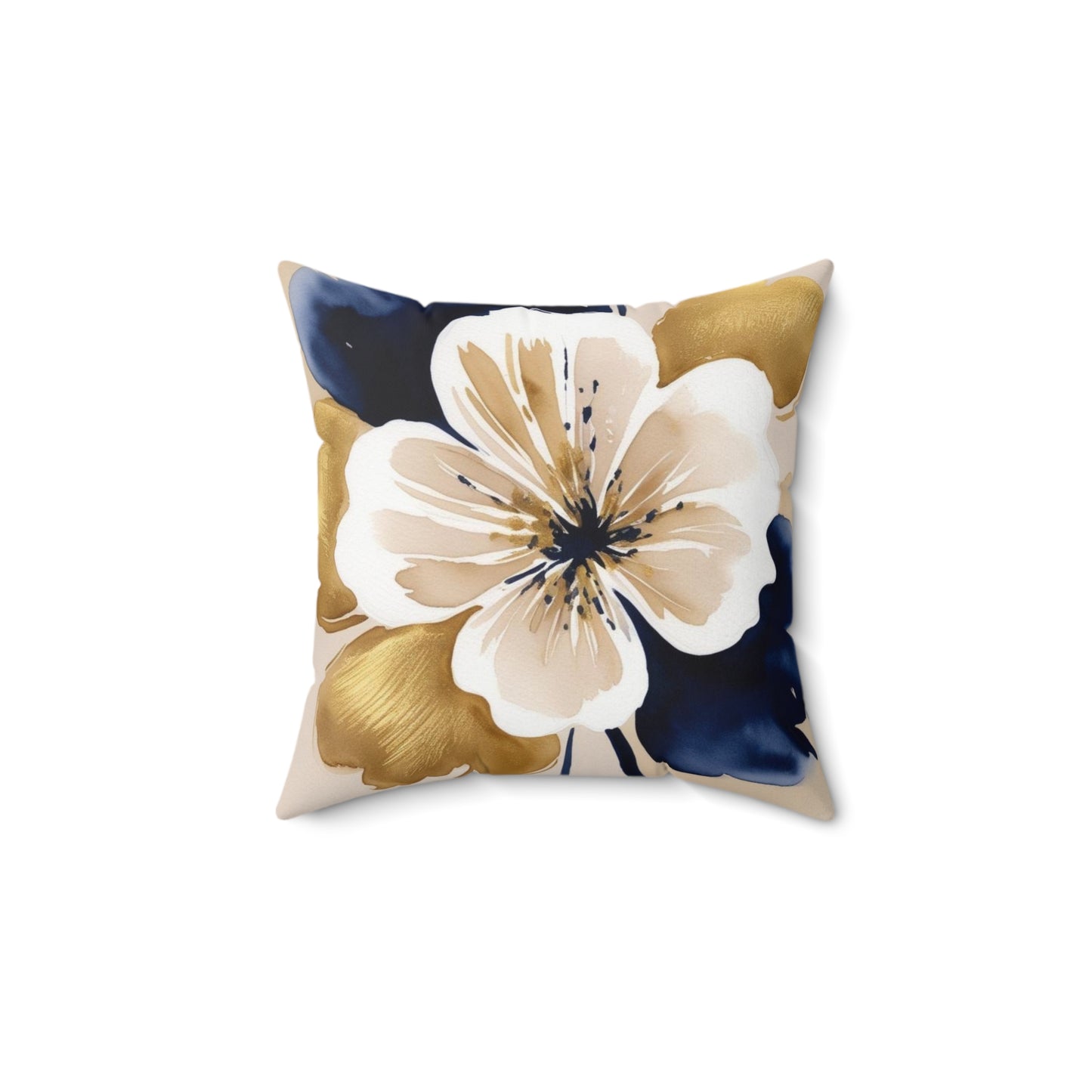 Floral Gold & Navy Square Pillow