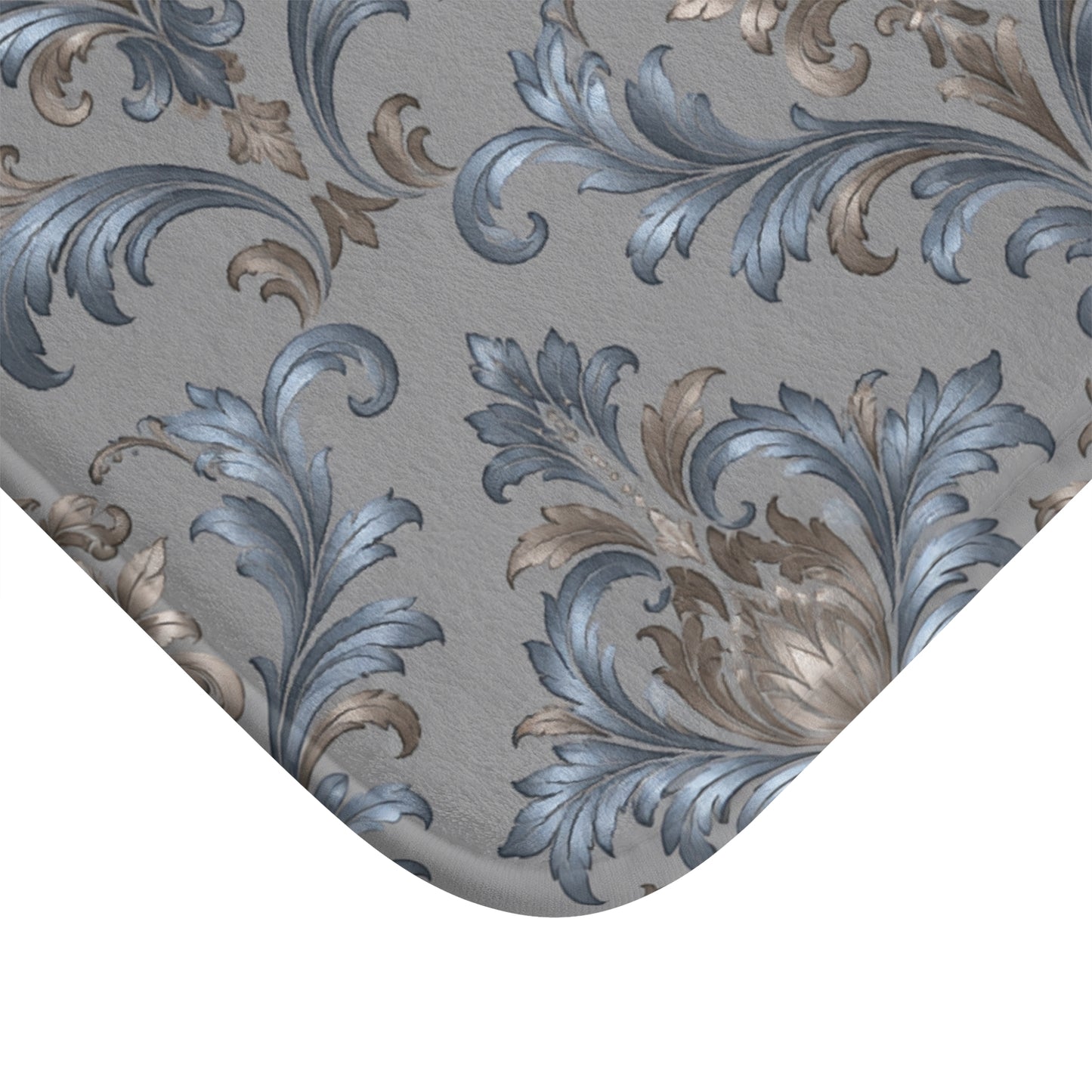 Elegant Blue Gray Damask Bath Mat — Vintage Floral Non-Slip Bath Rug