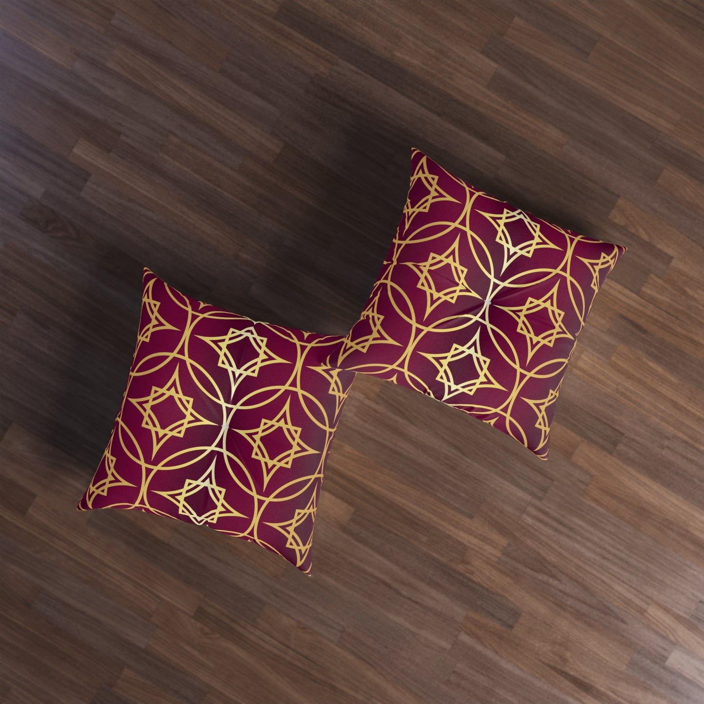 Gilded Geometric — Burgundy & Gold Decorative Tufted Floor Pillow Cushion