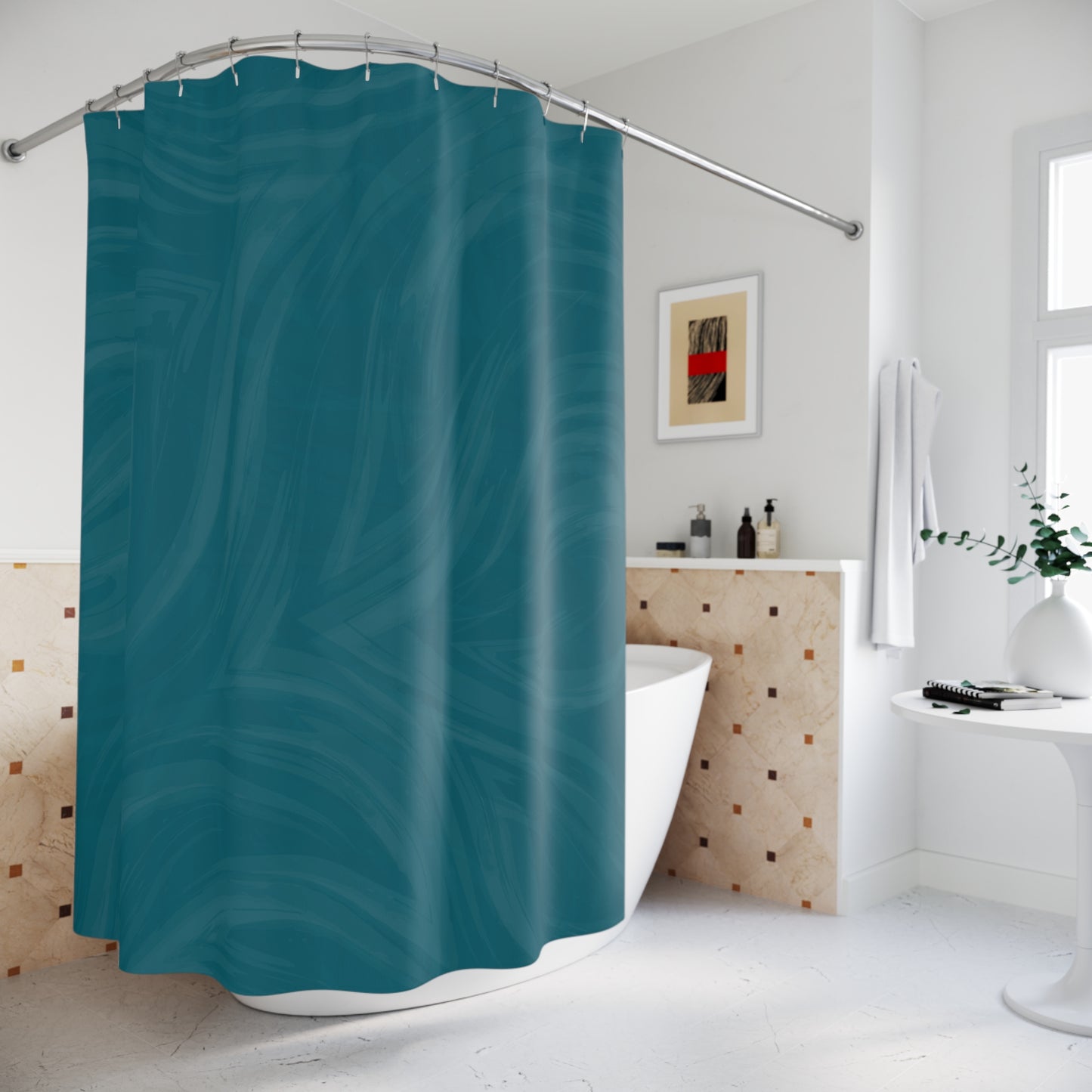 Teal Wave Shower Curtain — Modern Ocean-Inspired Bathroom Decor