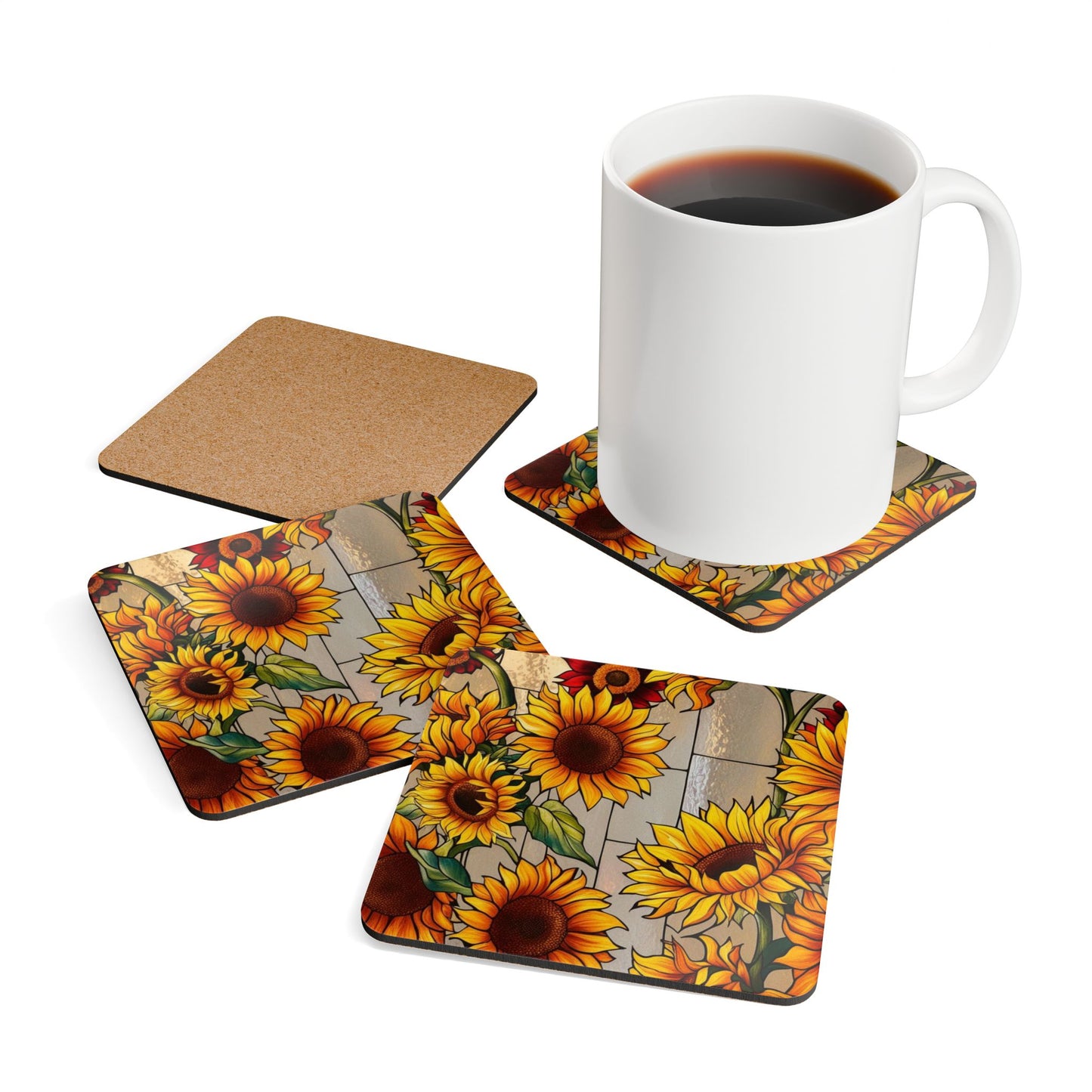 Rustic Sunflower Corkwood Coaster Set