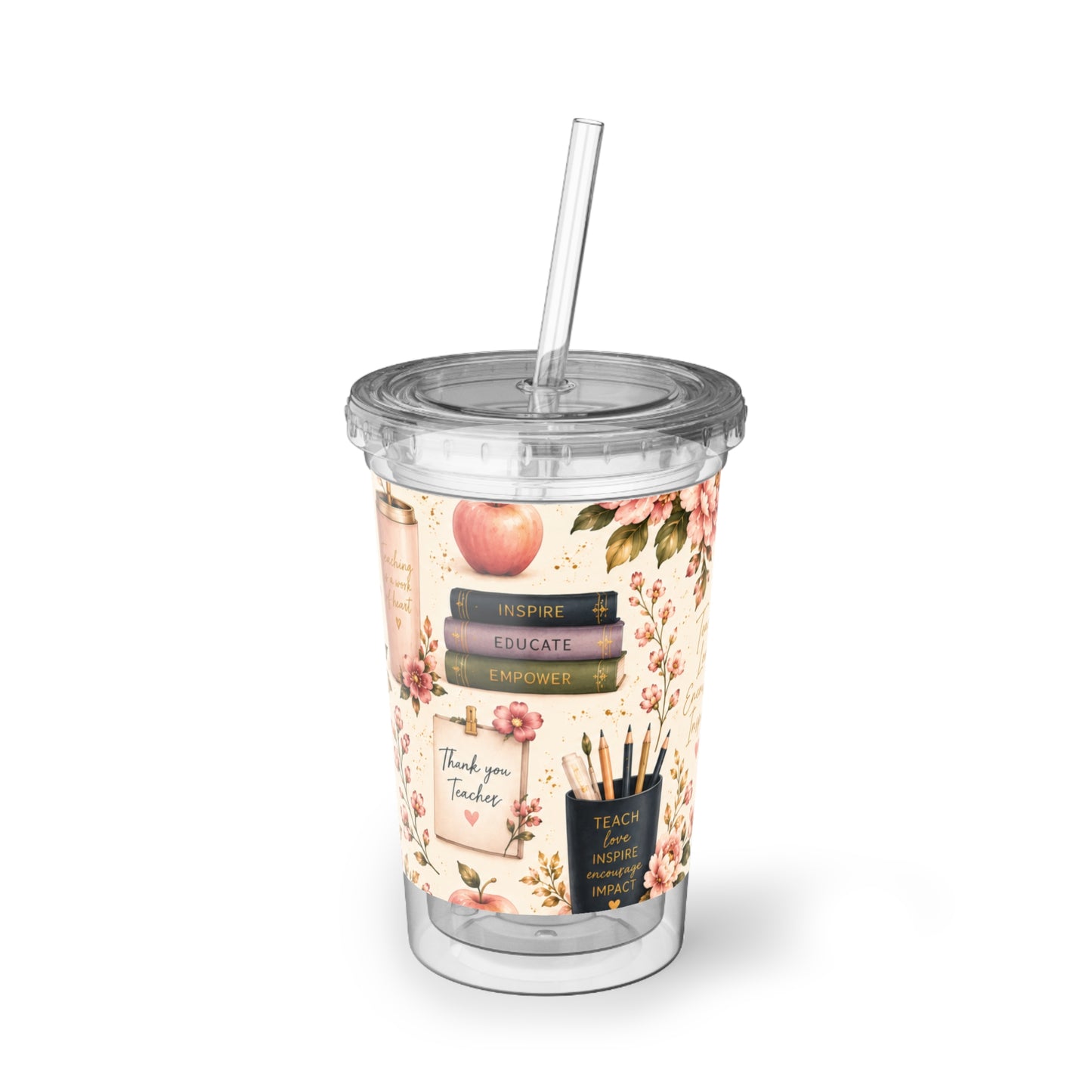 Teacher Appreciation Floral Acrylic Tumbler — "Thank You Teacher" Travel Cup