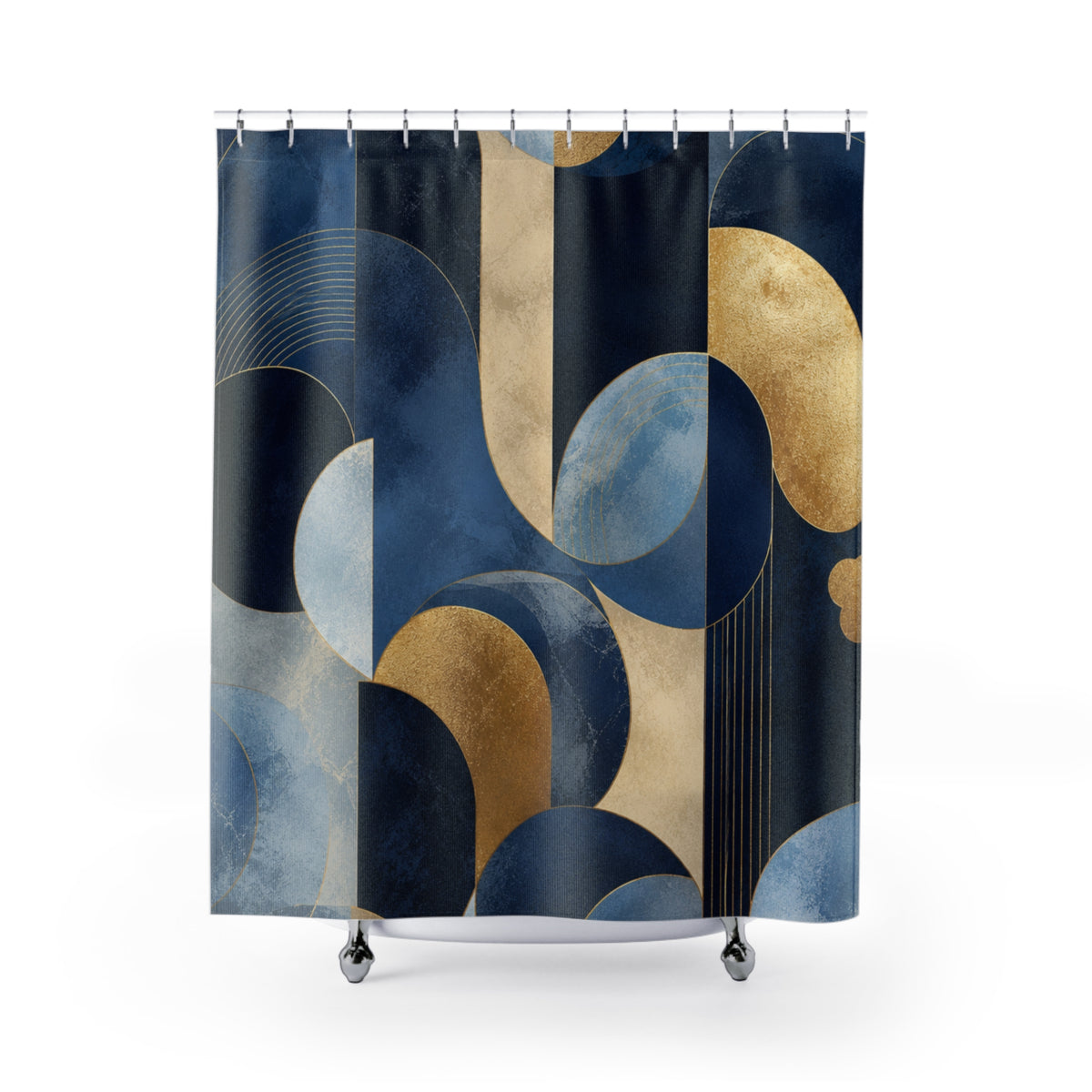 Azure Opulence Shower Curtain — Modern Mid-Century Bathroom Decor