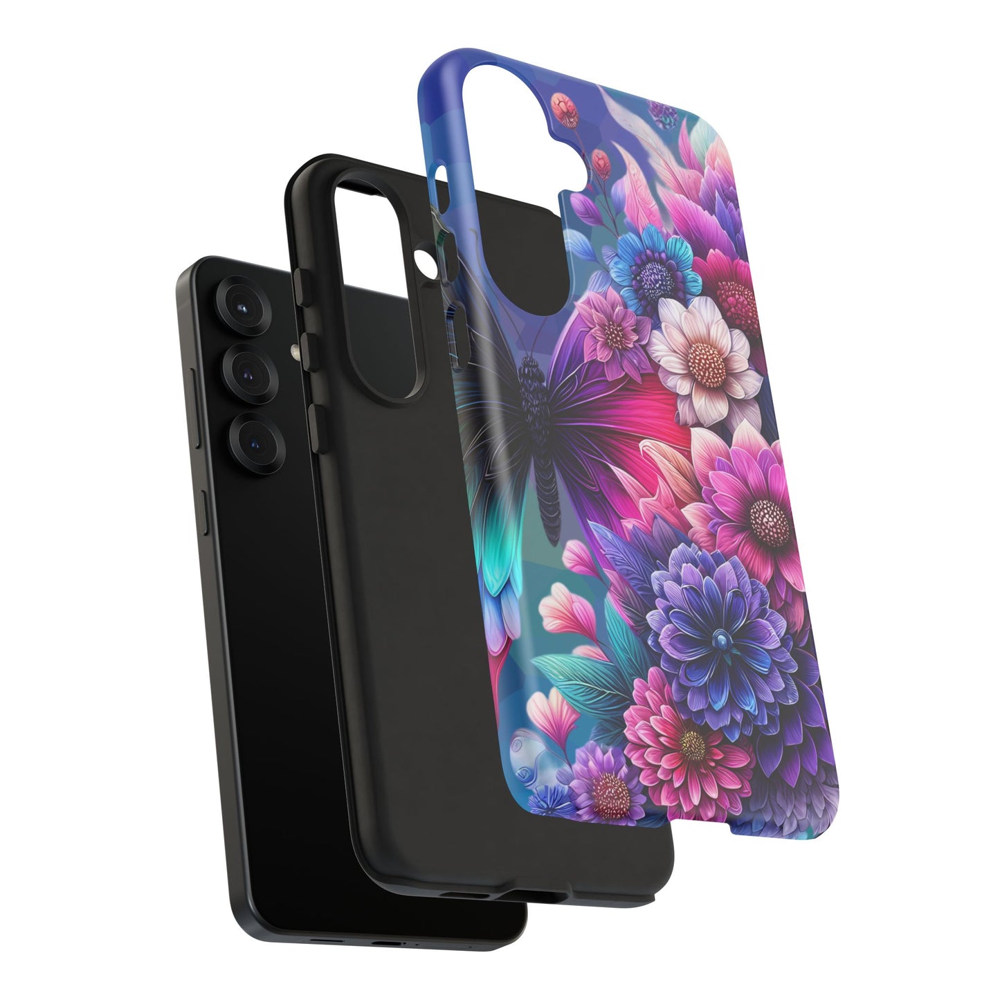 Butterfly Bloom Tough Phone Case — Vibrant Purple Blossom Protective Cover