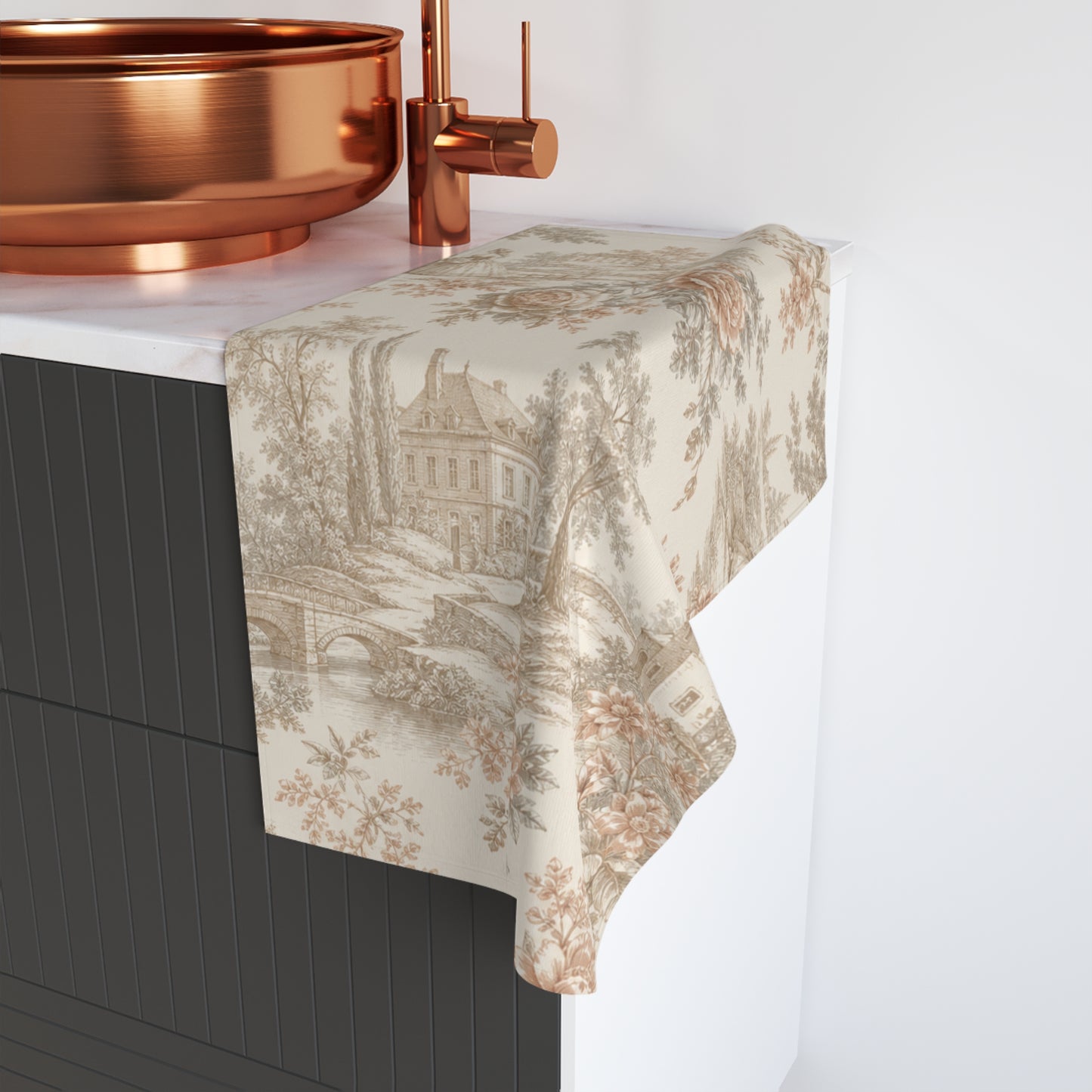 Château Rosé Hand Towel — French Country Floral Kitchen Towel