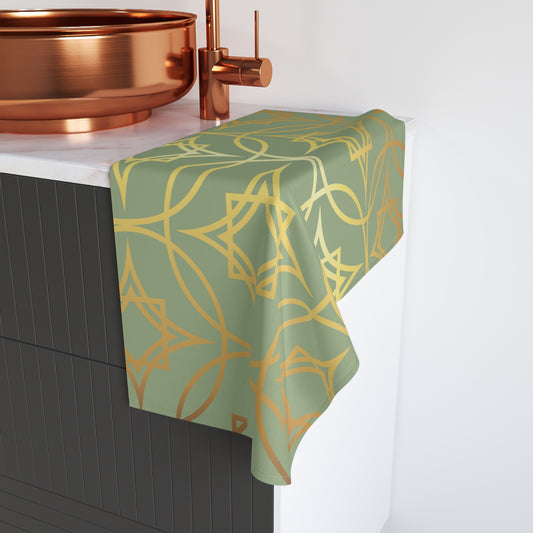 Gilded Geometric Hand Towel - Sage Green & Gold Decorative Kitchen & Bath Accent
