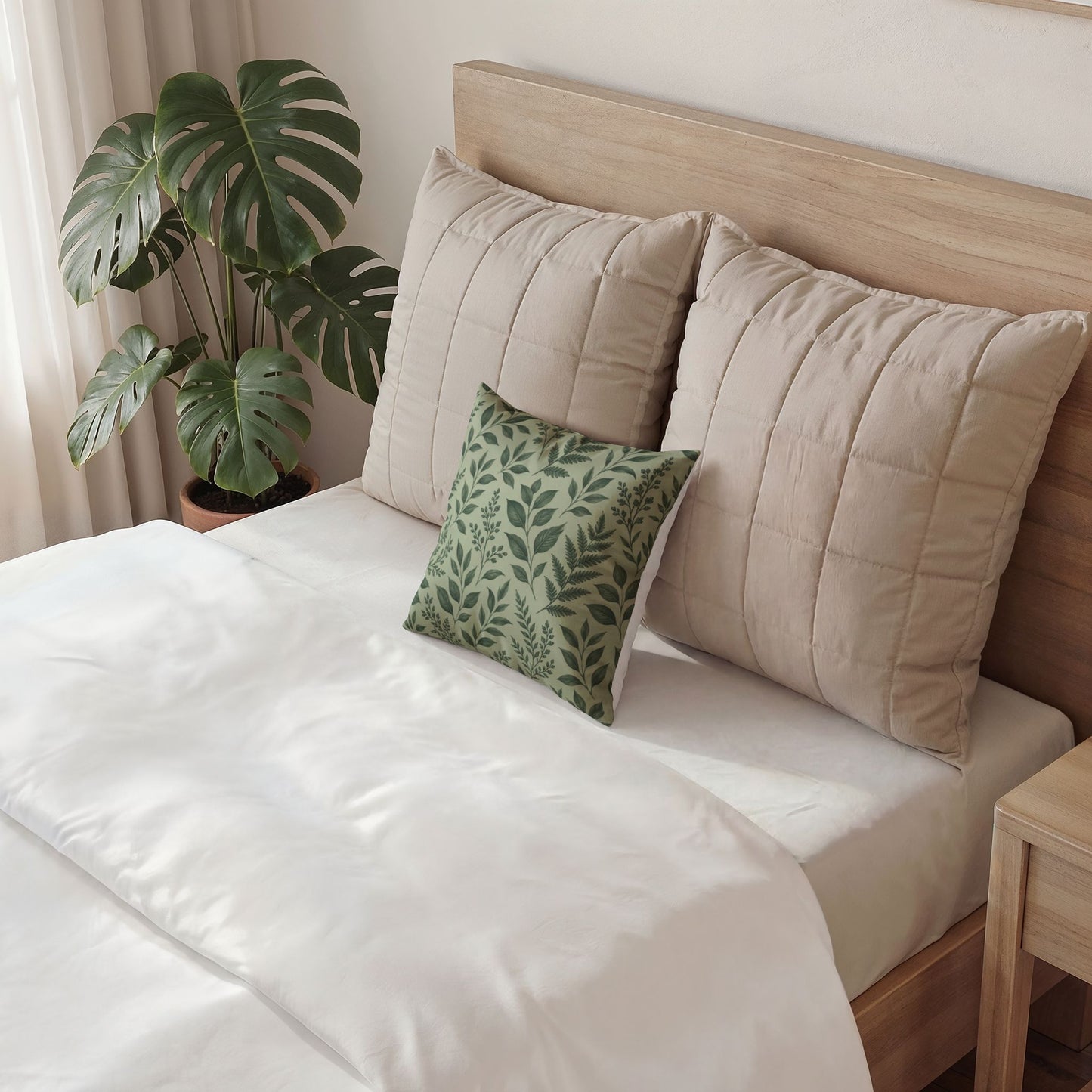 Botanical Green Leaf Velvet Pillow - Decorative Throw Cushion