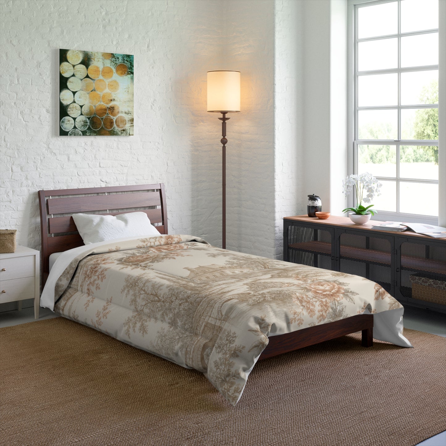 Château Rosé Comforter — Neutral Floral Cottage Bedding