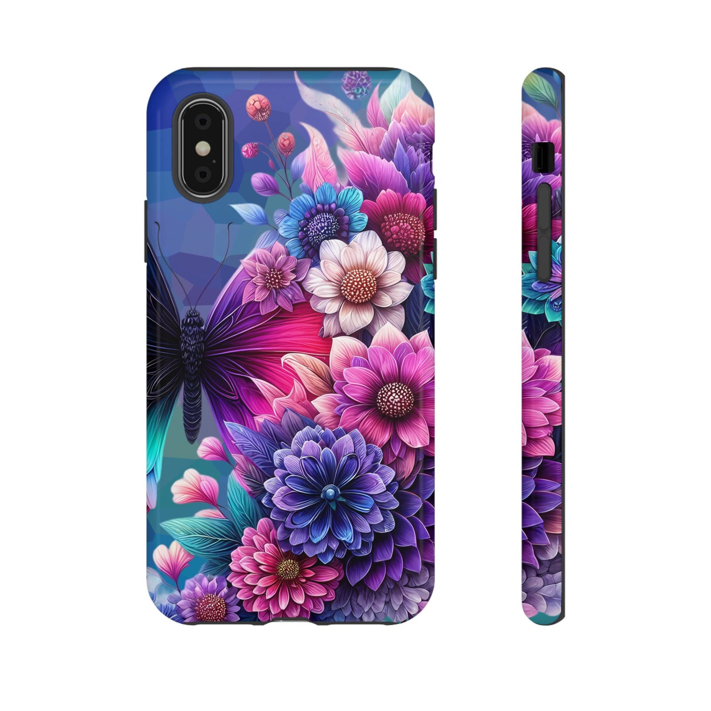 Butterfly Bloom Tough Phone Case — Vibrant Purple Blossom Protective Cover
