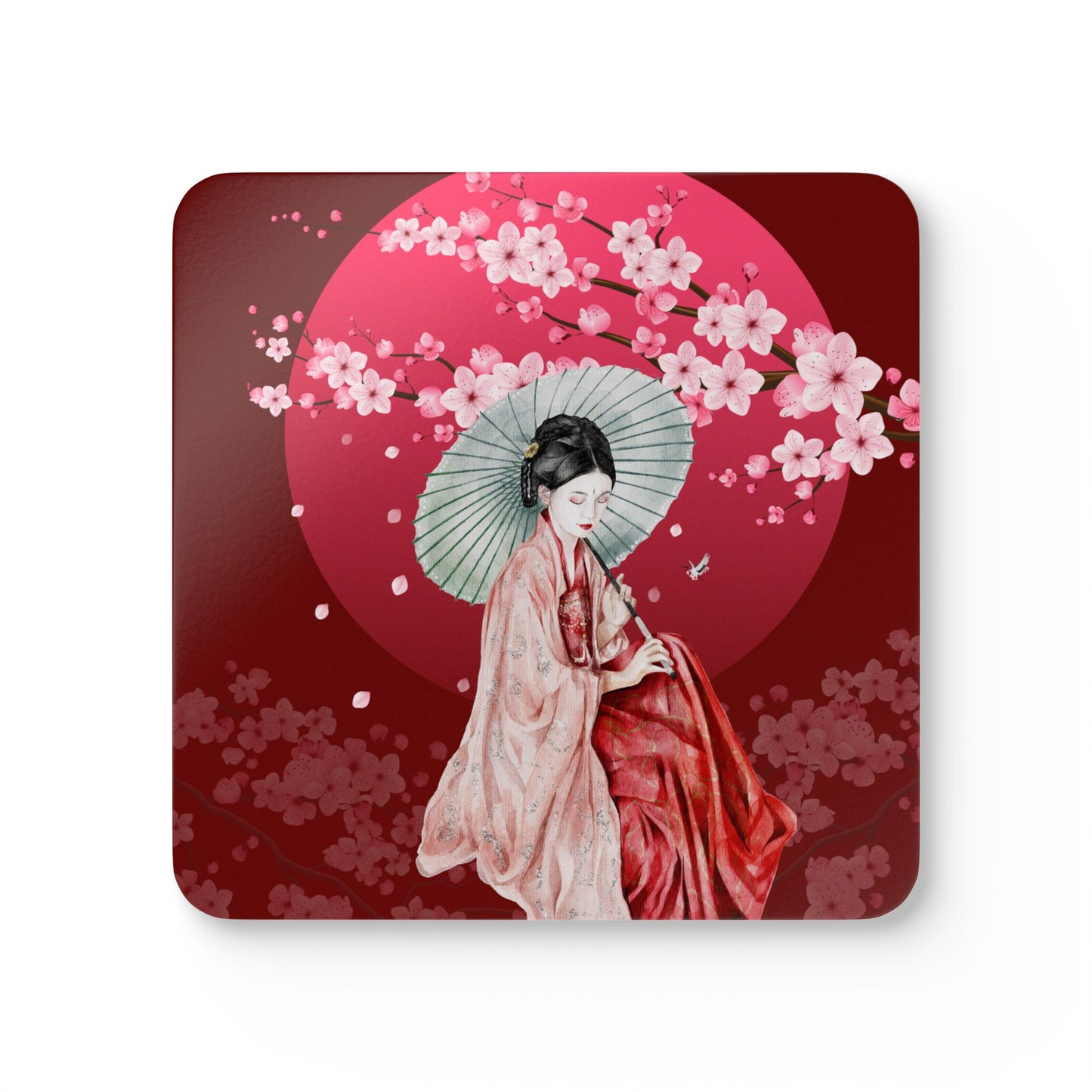 Cherry Blossoms Cherry Moon Corkwood Coaster Set