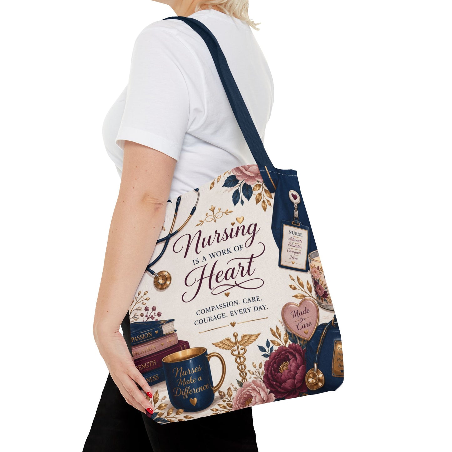 Nursing Is a Work of Heart Tote Bag – Floral Nurse Appreciation Gift