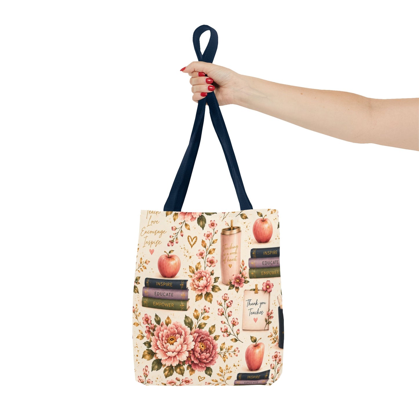 Teacher Appreciation Tote Bag - 'Thank You Teacher' Book & Apple Pattern
