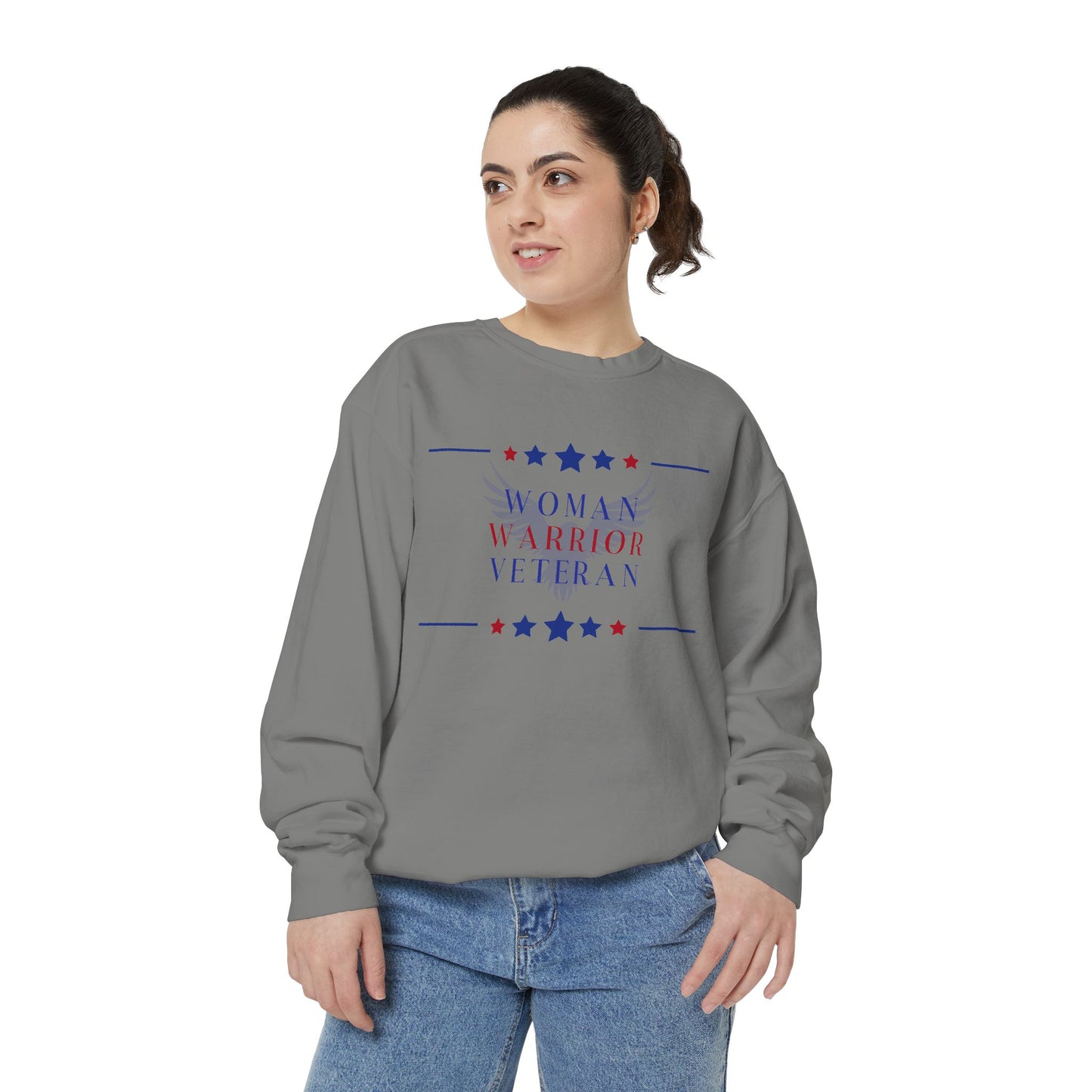 Woman, Warrior, Veteran Unisex Garment-Dyed Sweatshirt