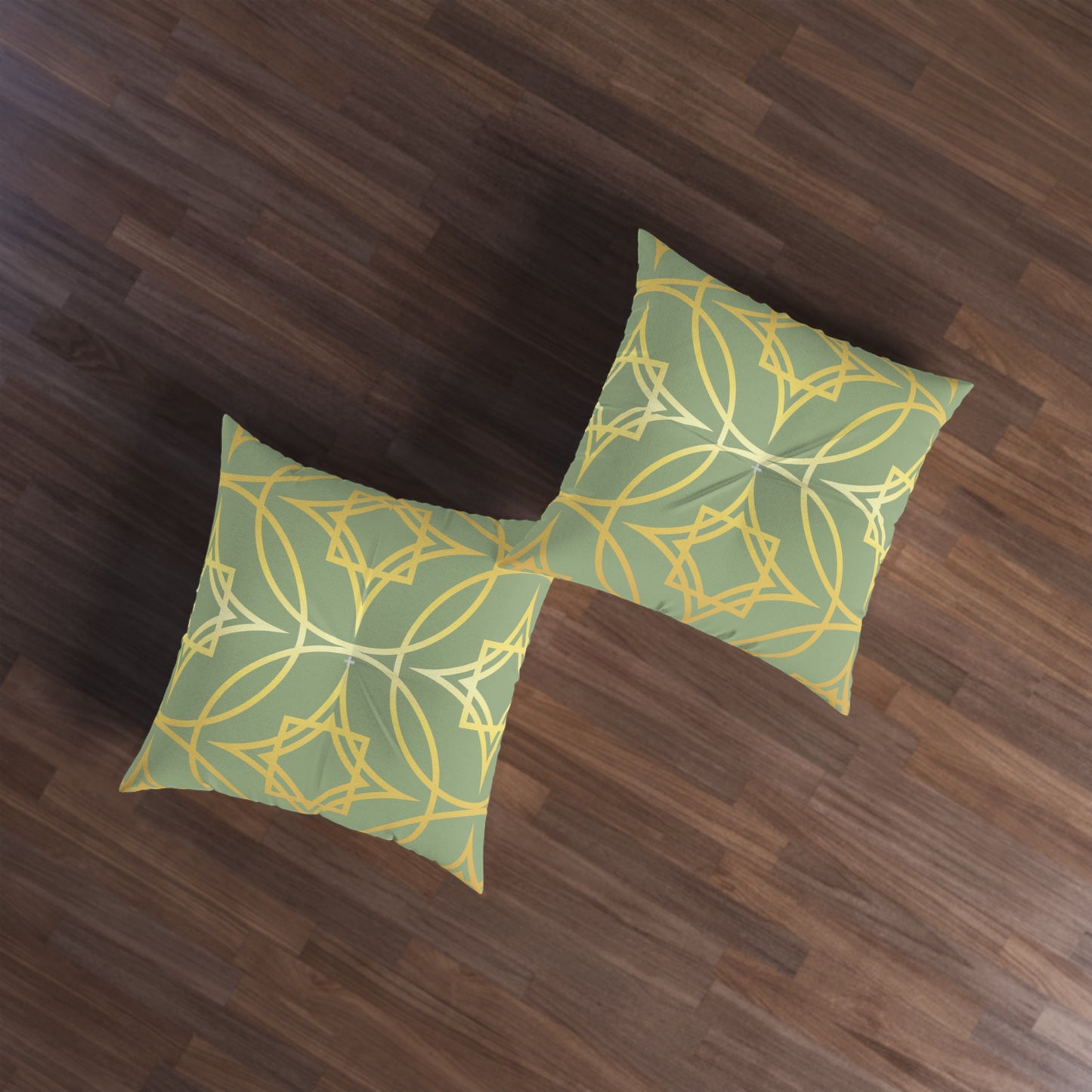 Gilded Geometric Sage & Gold Tufted Floor Pillow