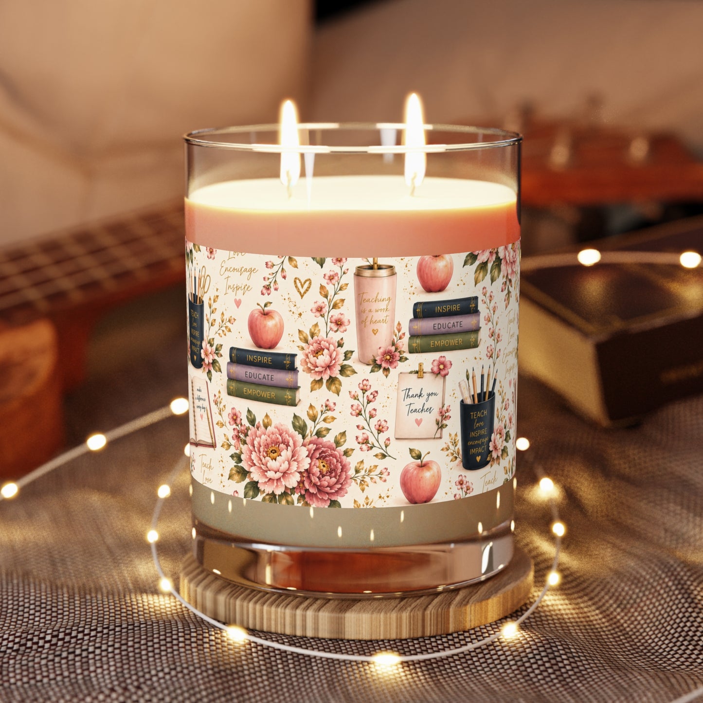 Teacher Appreciation Scented Candle — Floral Books & Apples 11oz