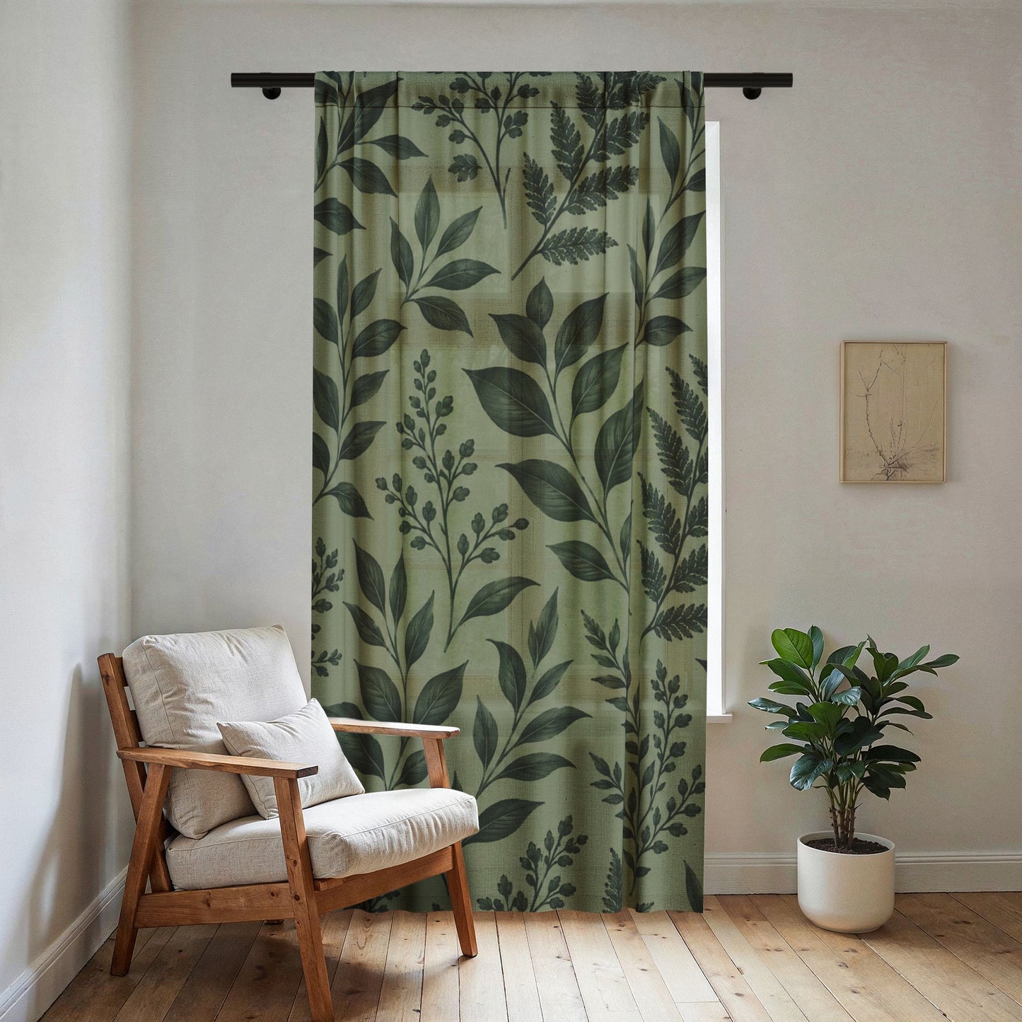 Botanical Green Leaf Pattern Sheer Window Panel