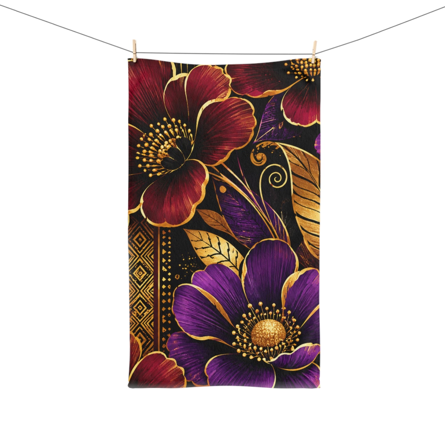 Zuri Garden Luxe Hand Towel — Purple & Burgundy Gold Accent