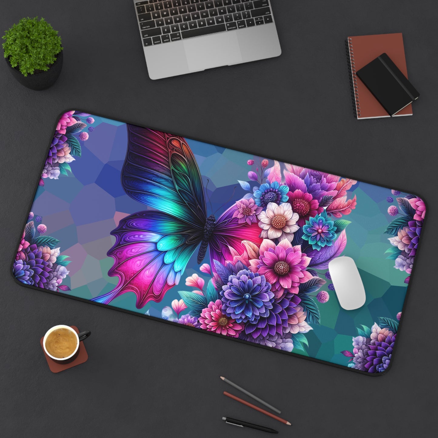 Butterfly Bloom Desk Mat — Vibrant Floral RGB Mousepad for Gamers & Creatives