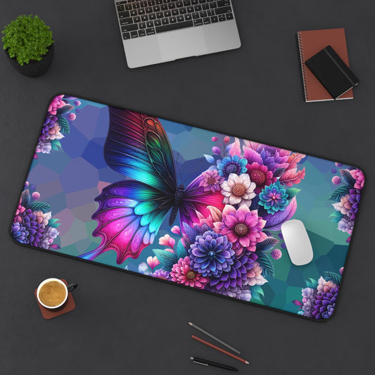 Butterfly Bloom Desk Mat — Vibrant Floral RGB Mousepad for Gamers & Creatives