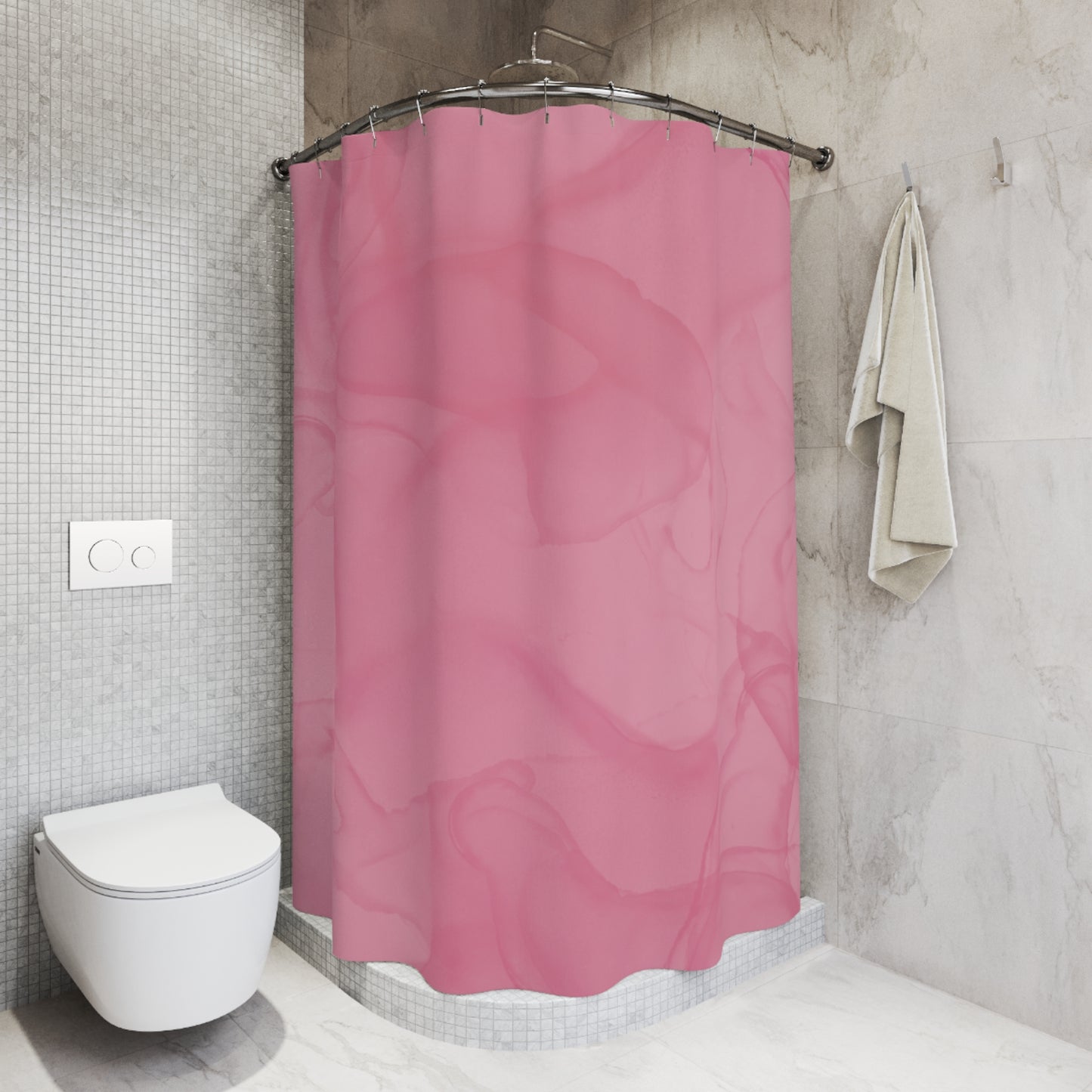 Blush Pink Shower Curtain – Elegant Marble Bath Decor