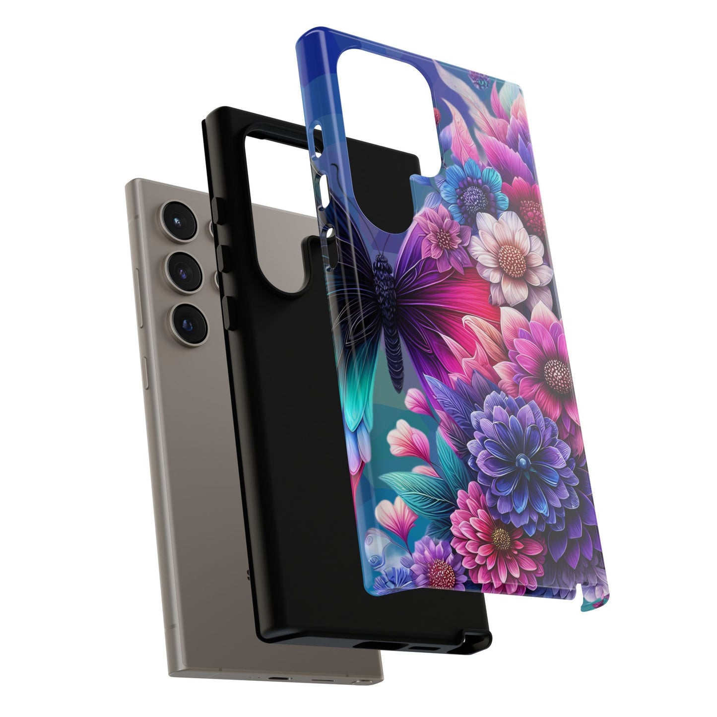 Butterfly Bloom Tough Phone Case — Vibrant Purple Blossom Protective Cover