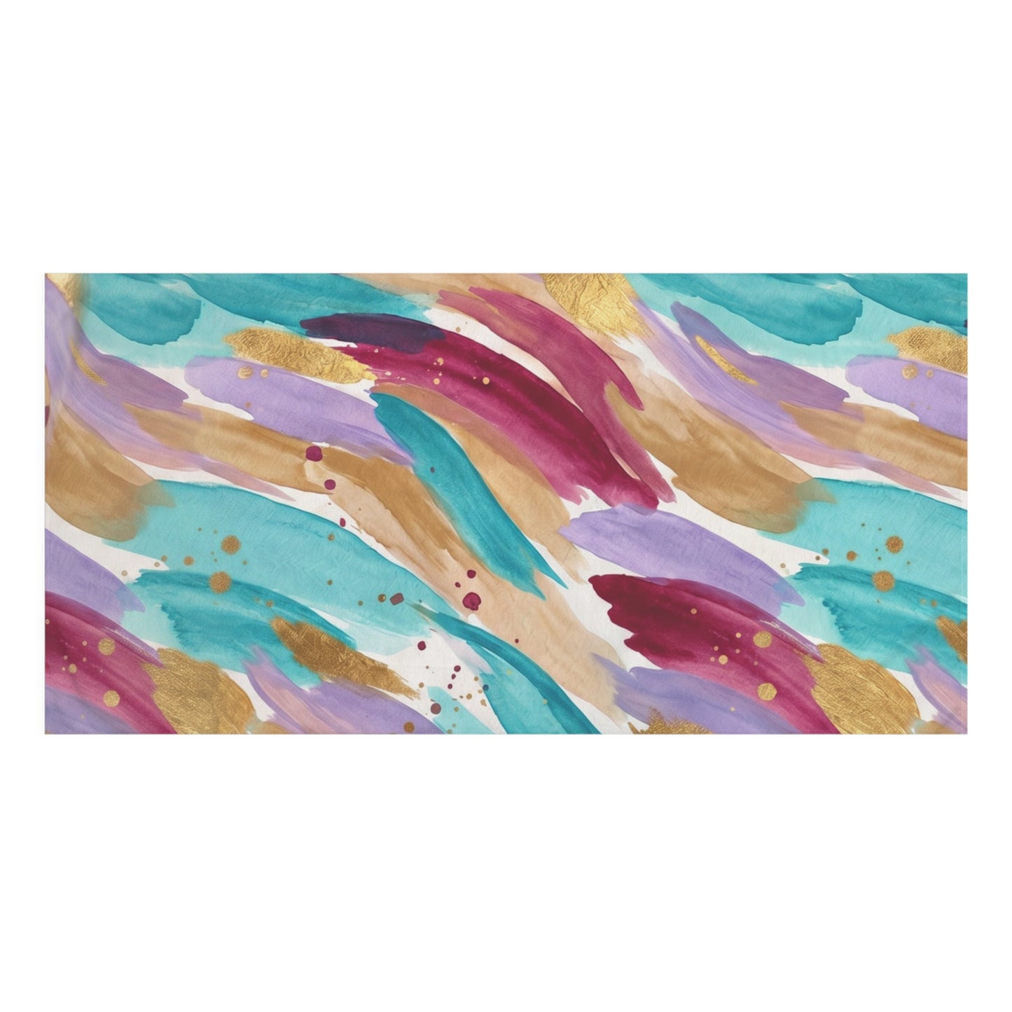 Abstract Watercolor Brushstroke Beach Towel — Teal, Purple & Gold Spa Towel