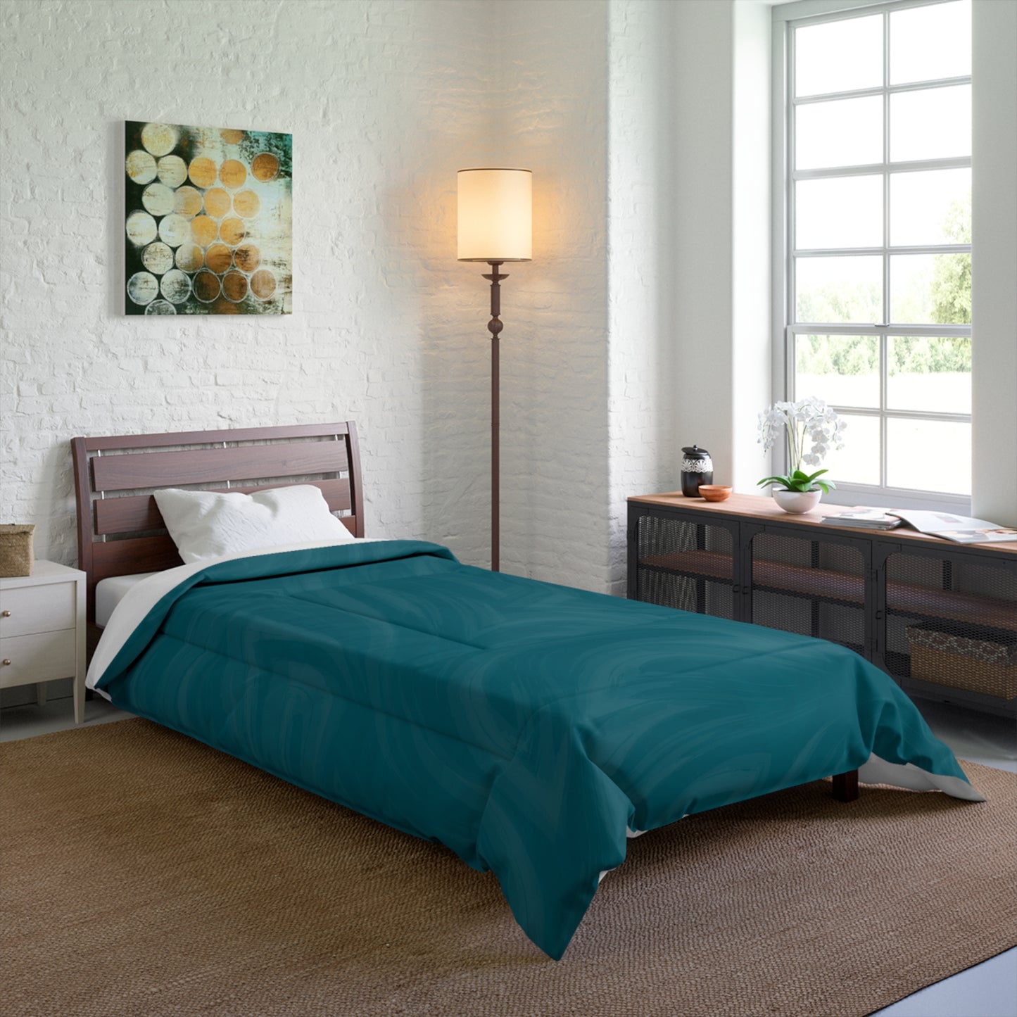 Teal Wave Comforter – Modern Minimal Bedroom Bedding