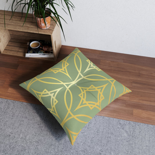 Gilded Geometric Sage & Gold Tufted Floor Pillow