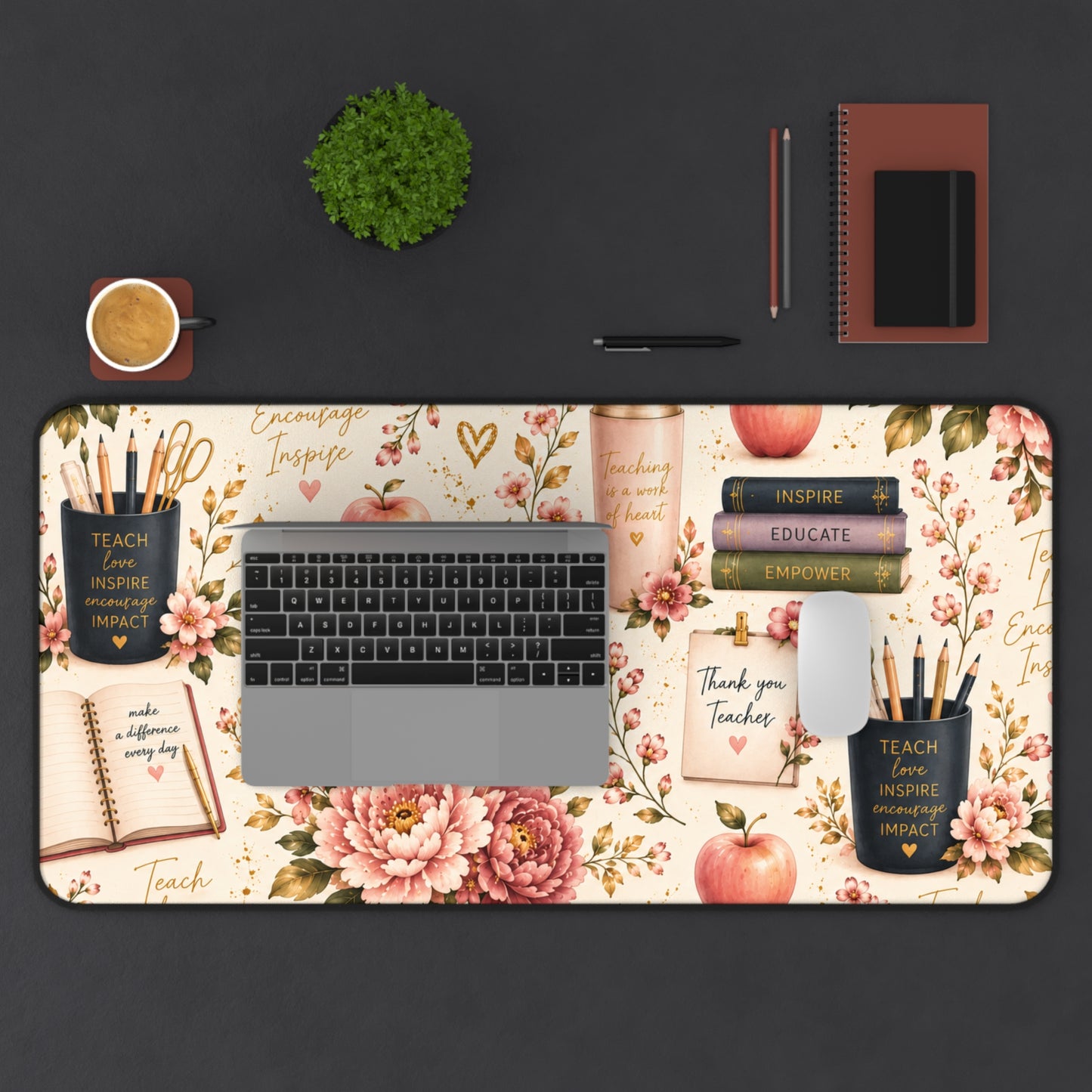 Teacher Appreciation Floral Desk Mat — 'Thank You Teacher' Laptop Mousepad