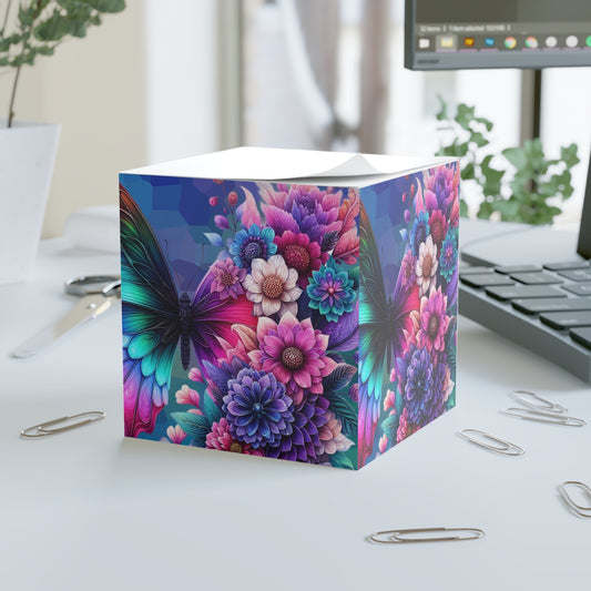Butterfly Bloom Note Cube — Colorful Sticky Memo Block