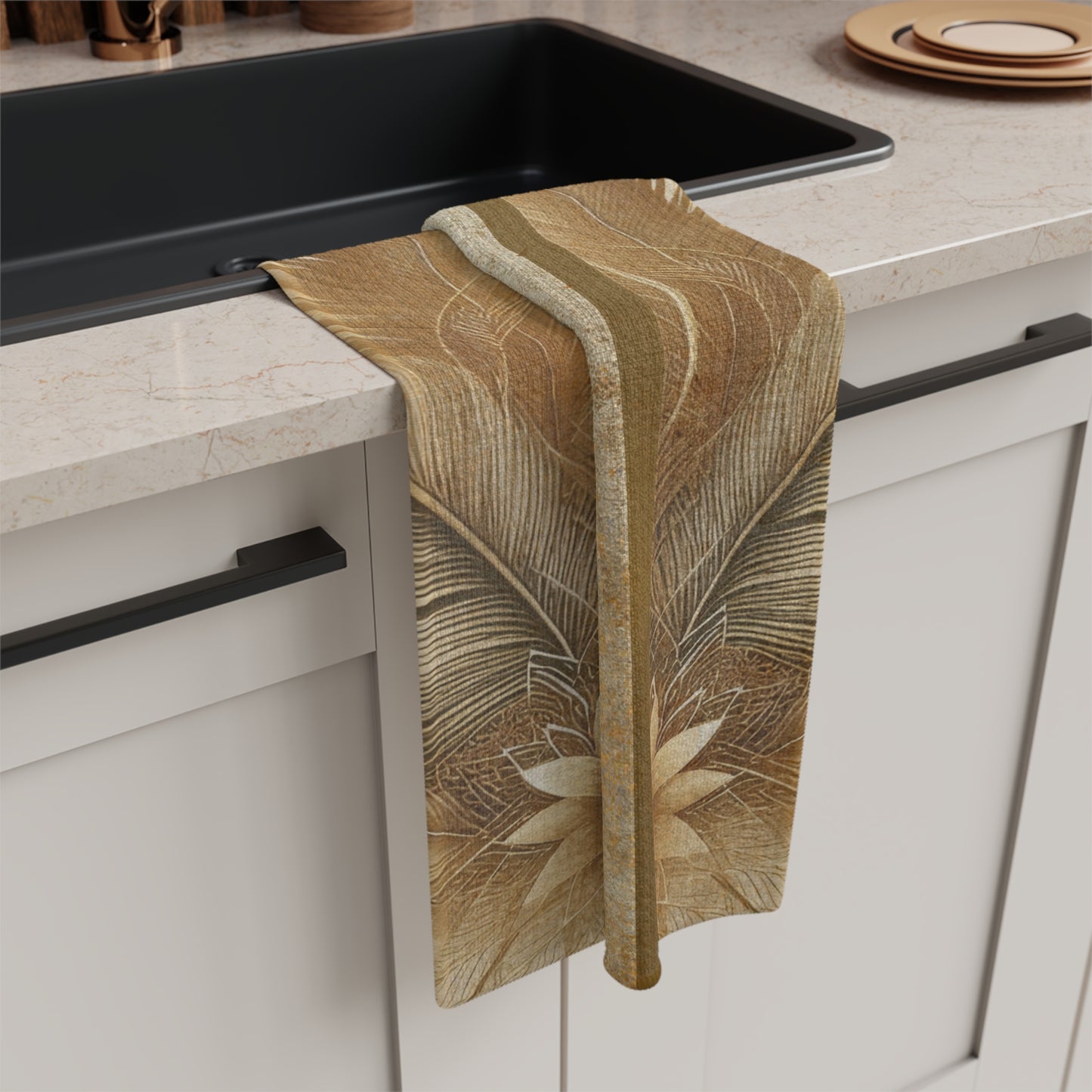 Fitzgerald Plume Microfiber Tea Towel - Neutral Boho Kitchen Accent