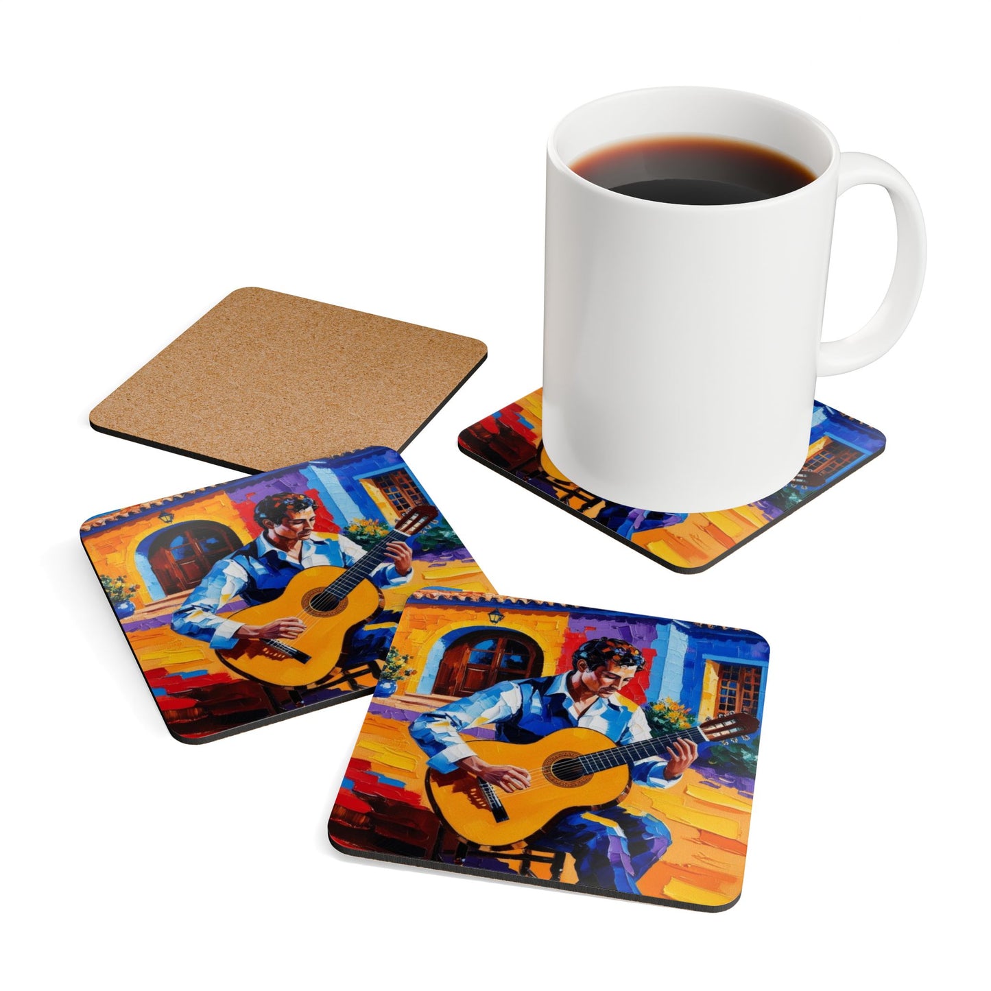 Spanish Guitar Corkwood Coaster Set