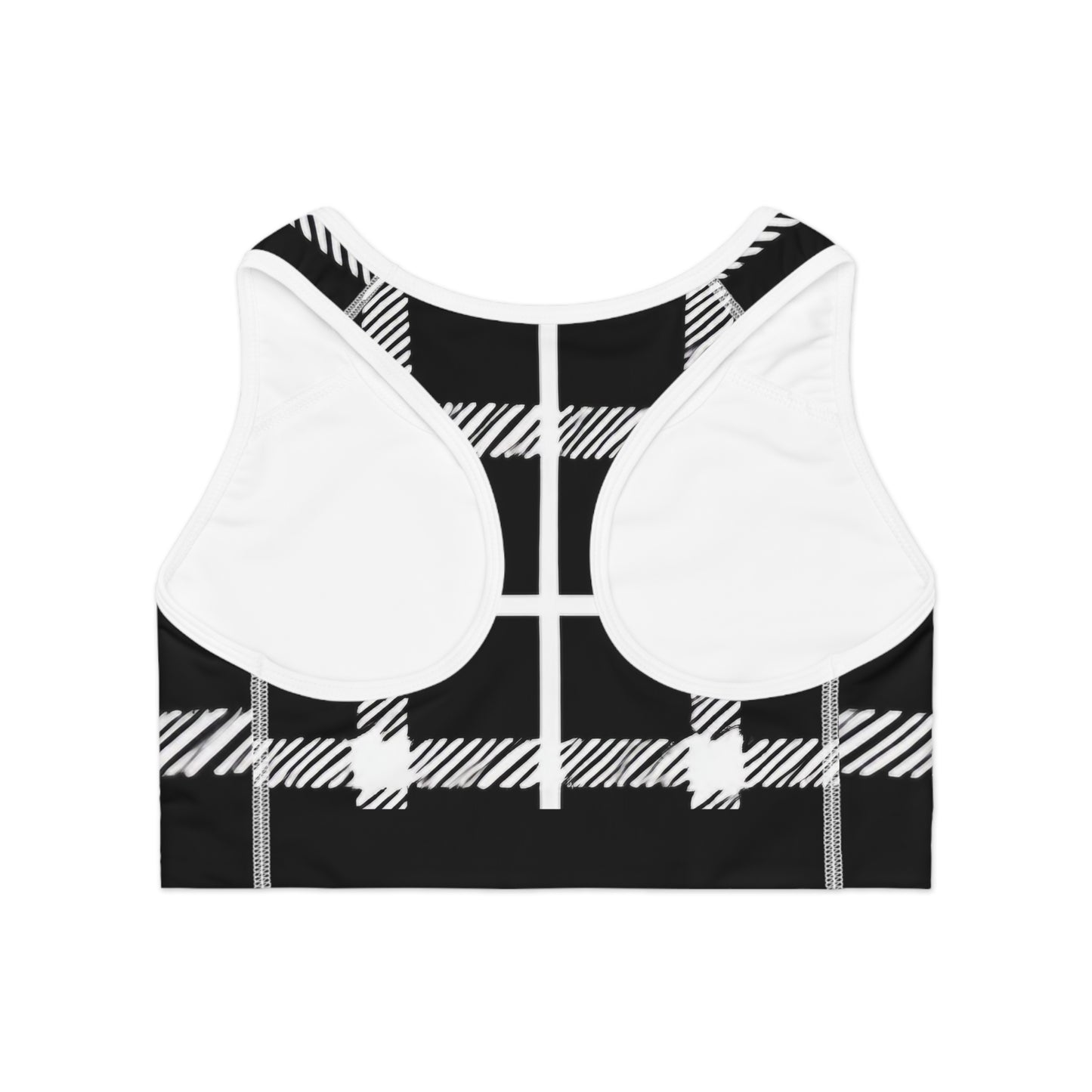 Black/White Plaid Sports Bra (AOP)