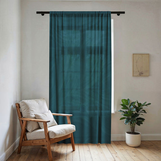 Teal Wave Sheer Window Curtain — Lightweight Semi-Sheer Drapery Panel