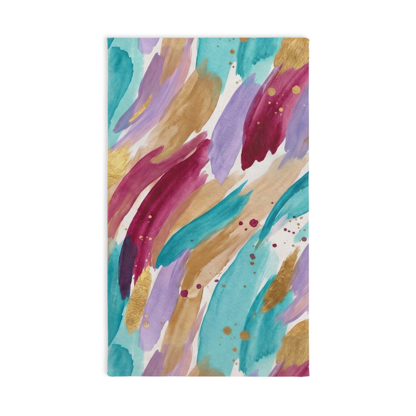 Abstract Watercolor Brushstroke Hand Towel — Teal, Plum & Gold Accent Kitchen Towel