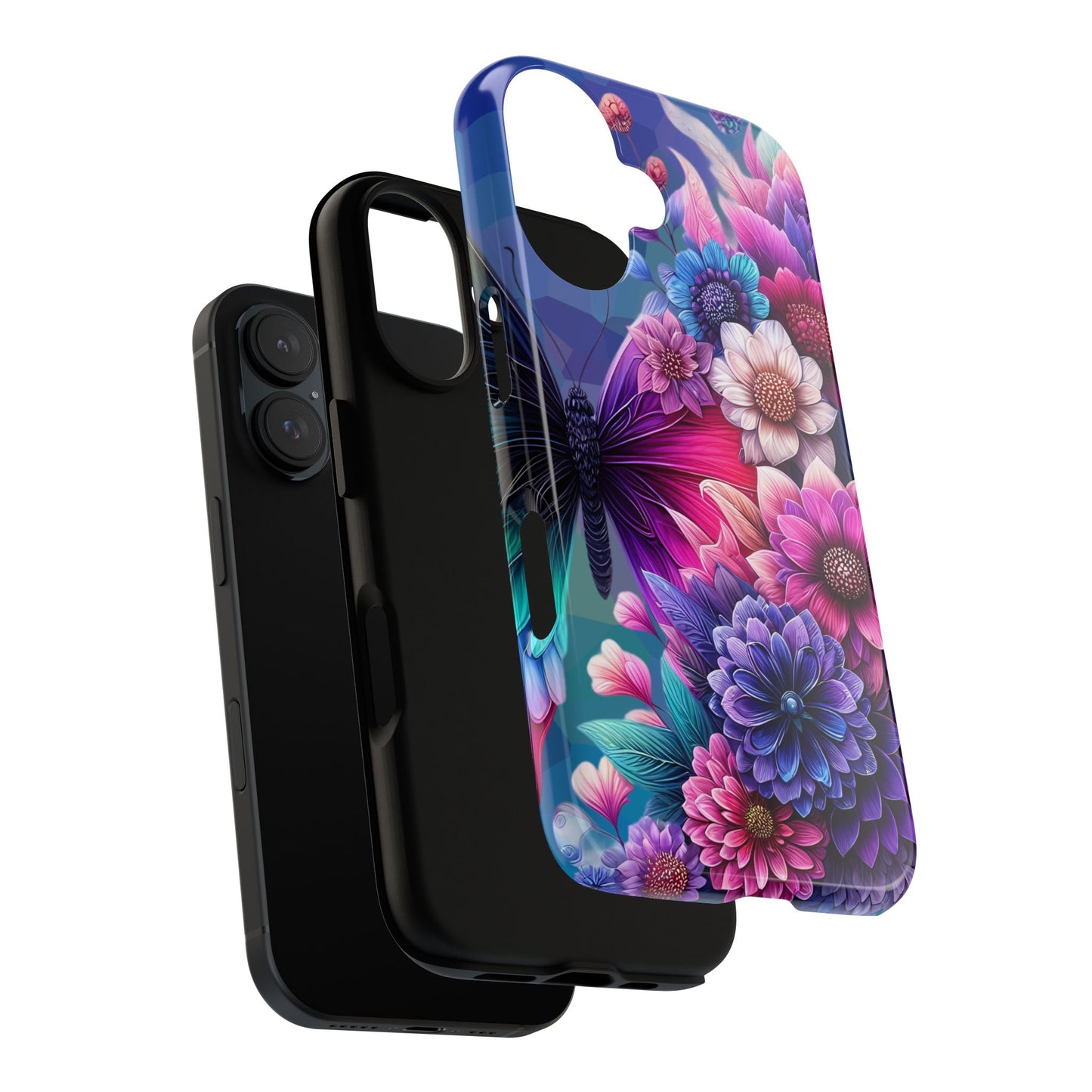 Butterfly Bloom Tough Phone Case — Vibrant Purple Blossom Protective Cover