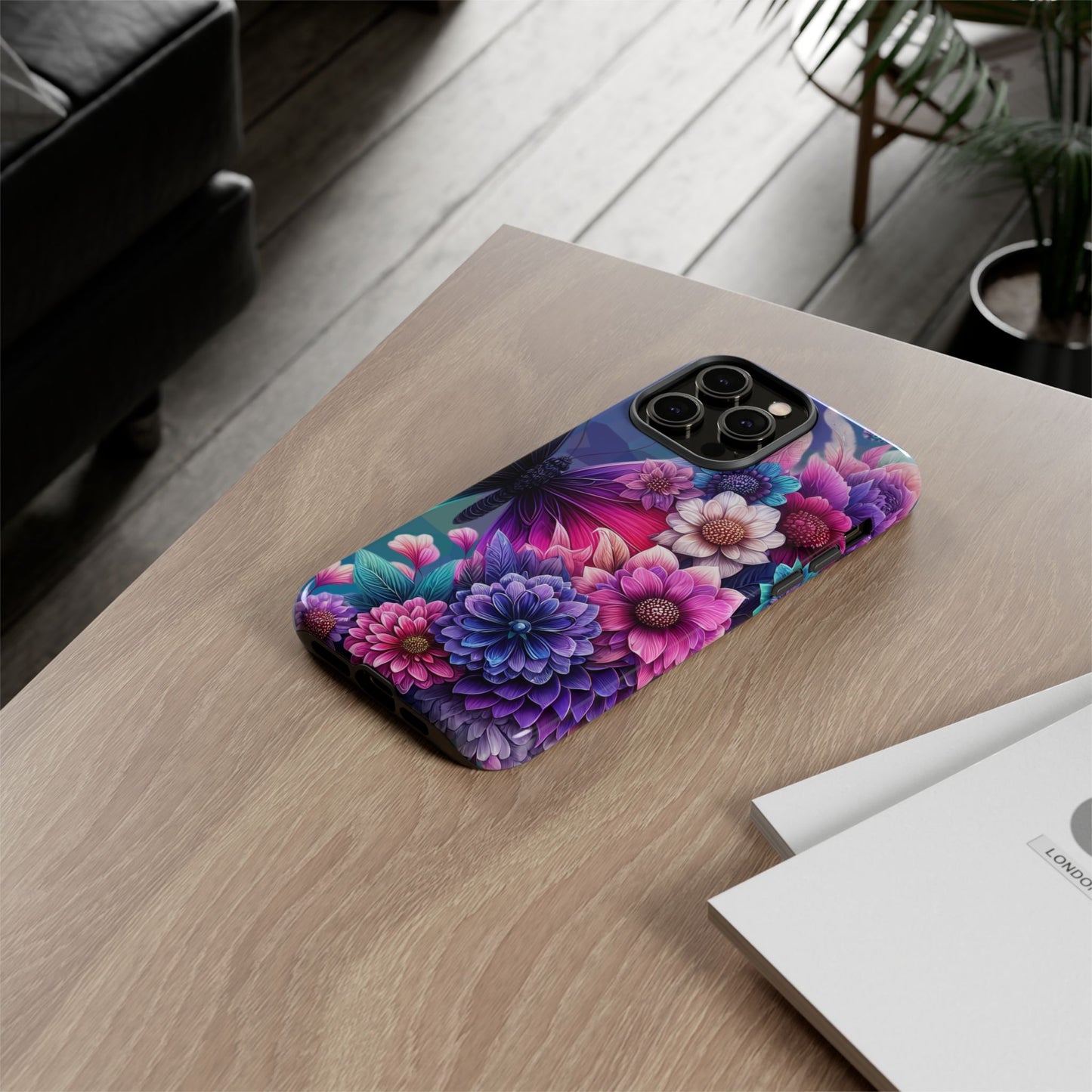 Butterfly Bloom Tough Phone Case — Vibrant Purple Blossom Protective Cover