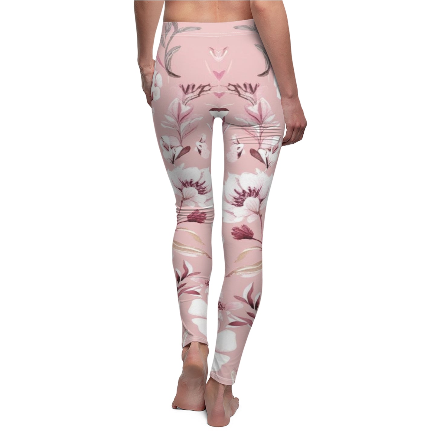 Pink & White Floral Women's Cut & Sew Casual Leggings (AOP)