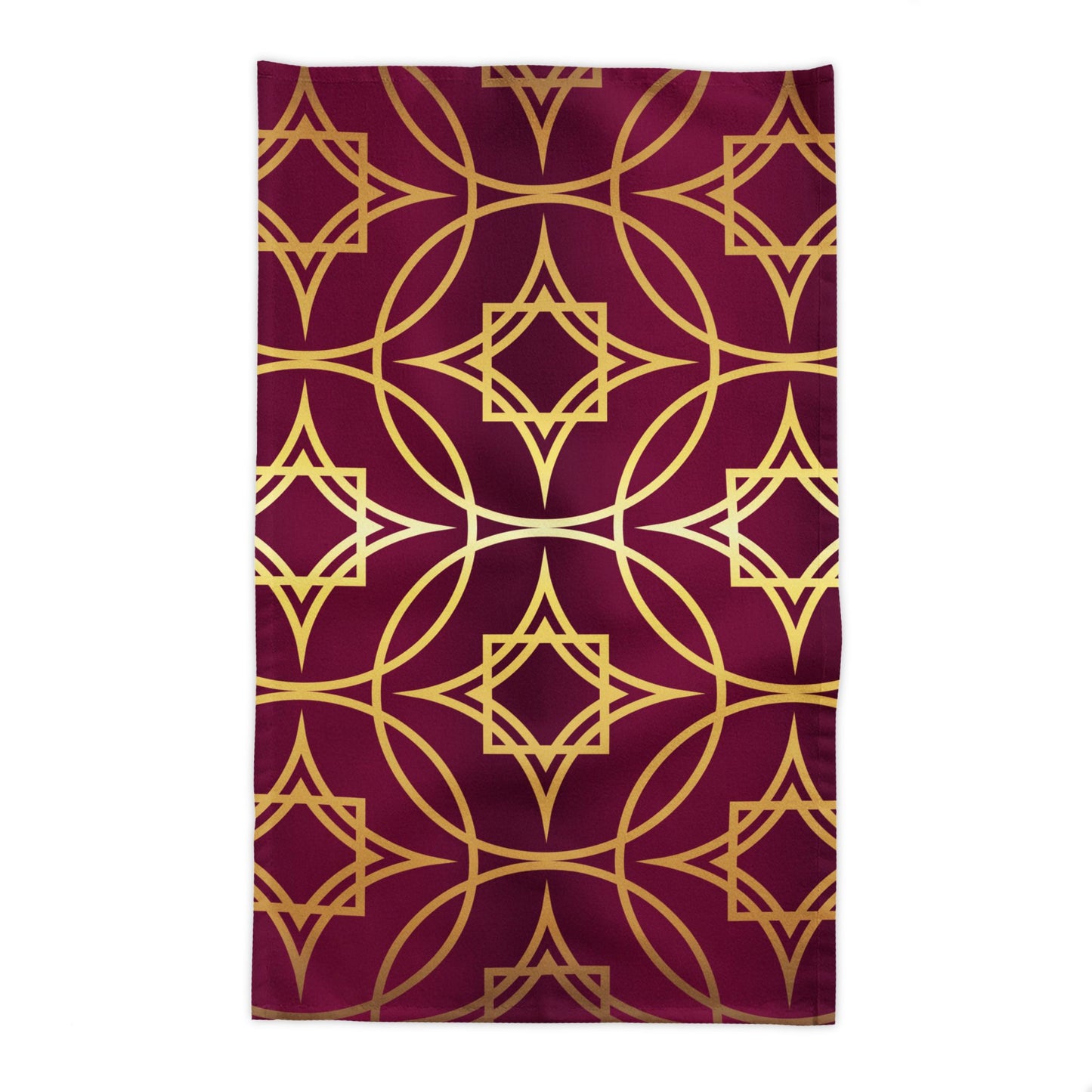 Gilded Geometric Tablecloth — Burgundy & Gold Dining Decor