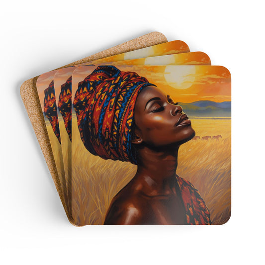 Sunrise in the Serengeti Corkwood Coaster Set