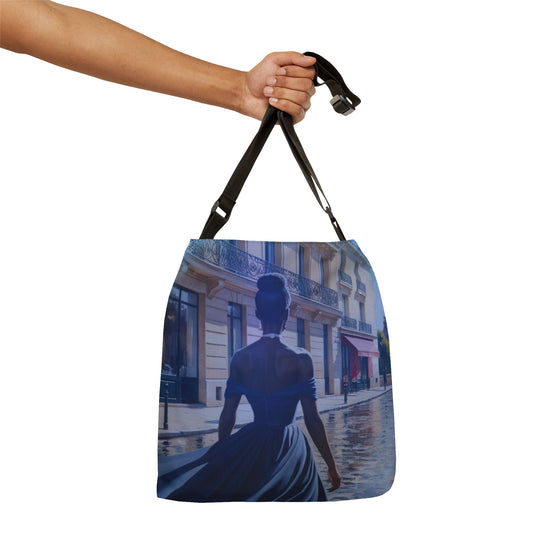 Parisian Stroll (Blue Gown) Adjustable Tote Bag (AOP)