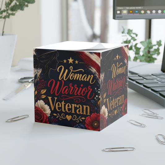 Woman Warrior Veteran Note Cube — Patriotic Sticky Note Block