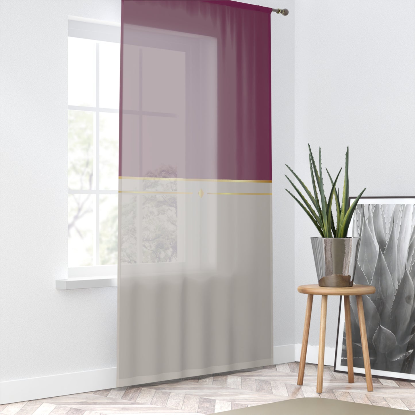Fuchsia & Taupe Haven Sheer Window Curtain