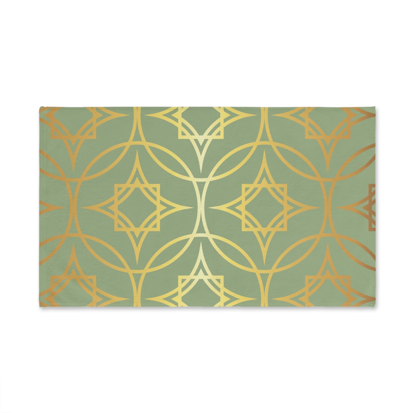 Gilded Geometric Hand Towel - Sage Green & Gold Decorative Kitchen & Bath Accent