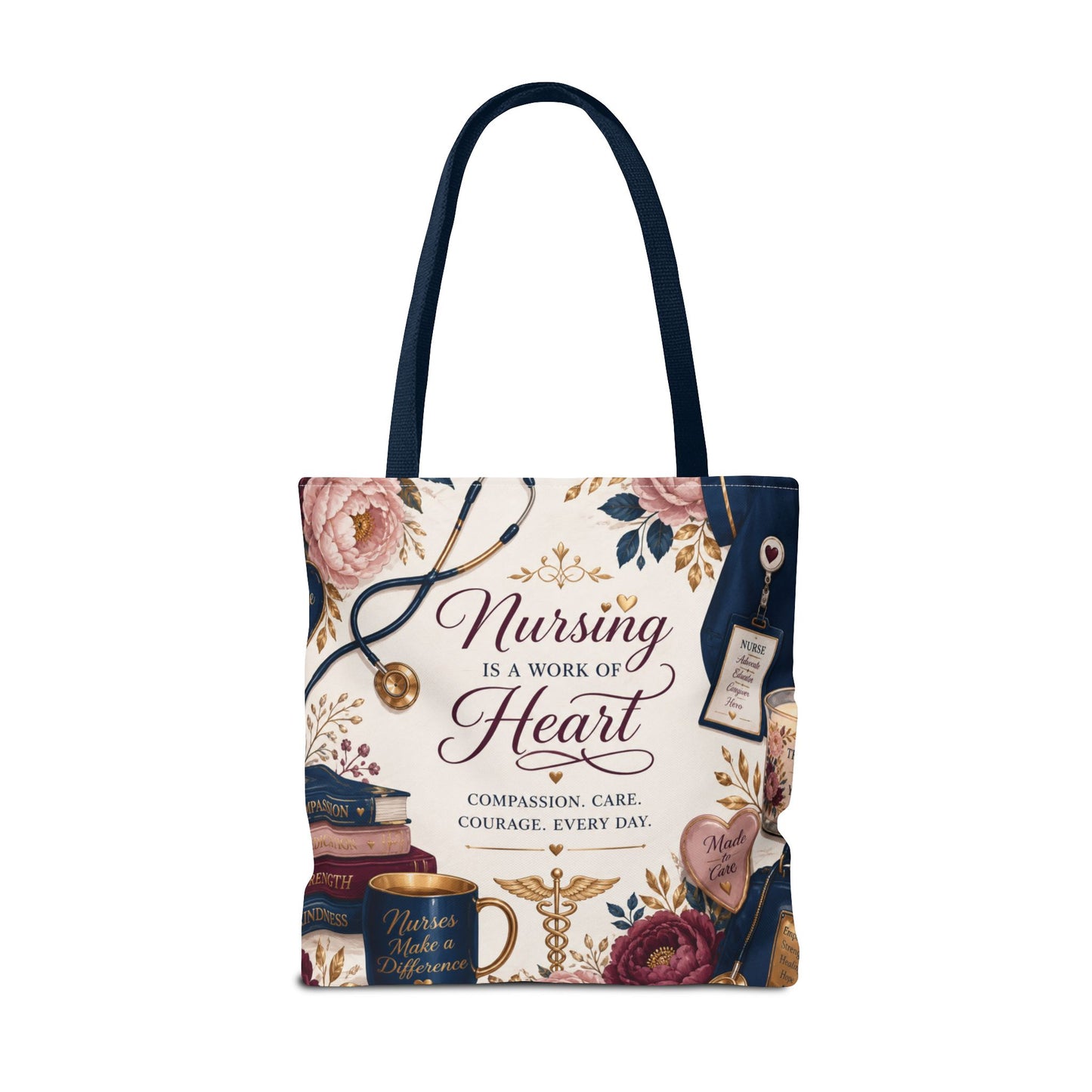 Nursing Is a Work of Heart Tote Bag – Floral Nurse Appreciation Gift