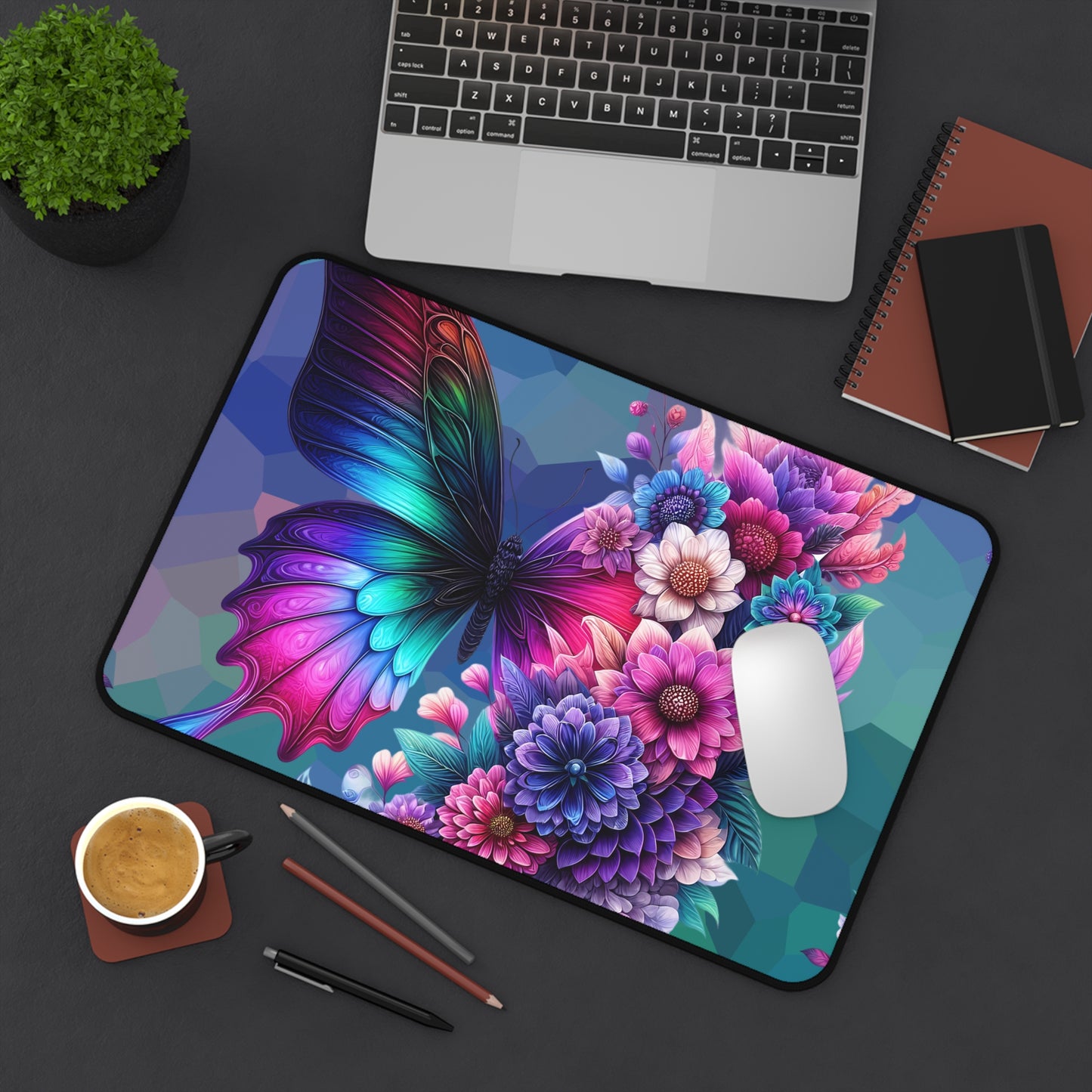 Butterfly Bloom Desk Mat — Vibrant Floral RGB Mousepad for Gamers & Creatives